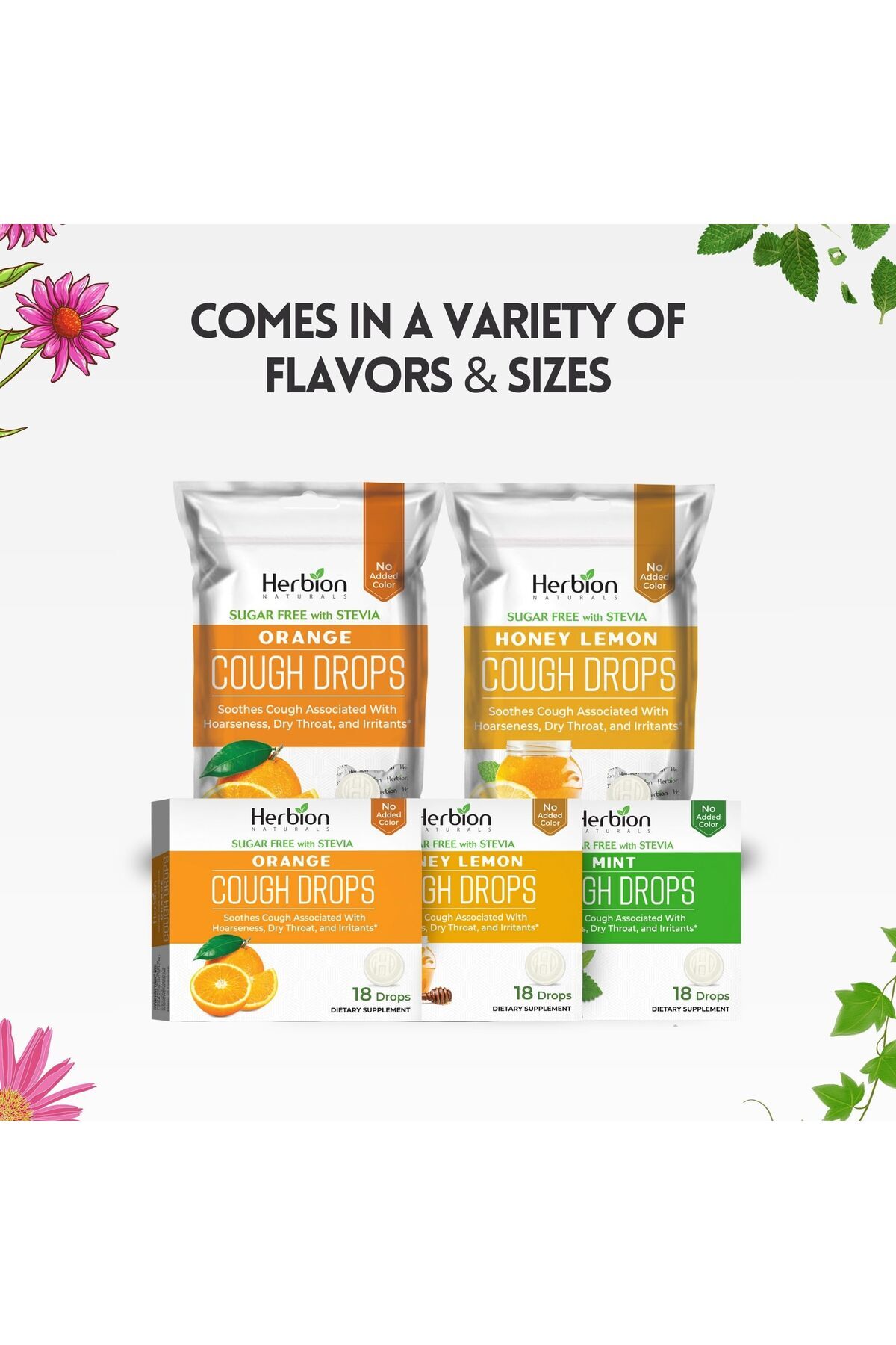 Herbion Naturals-Sugar-Free Mint Cough Drops with Stevia, Soothes Cough, for Adults & Kids 6+, 18 Drops 7