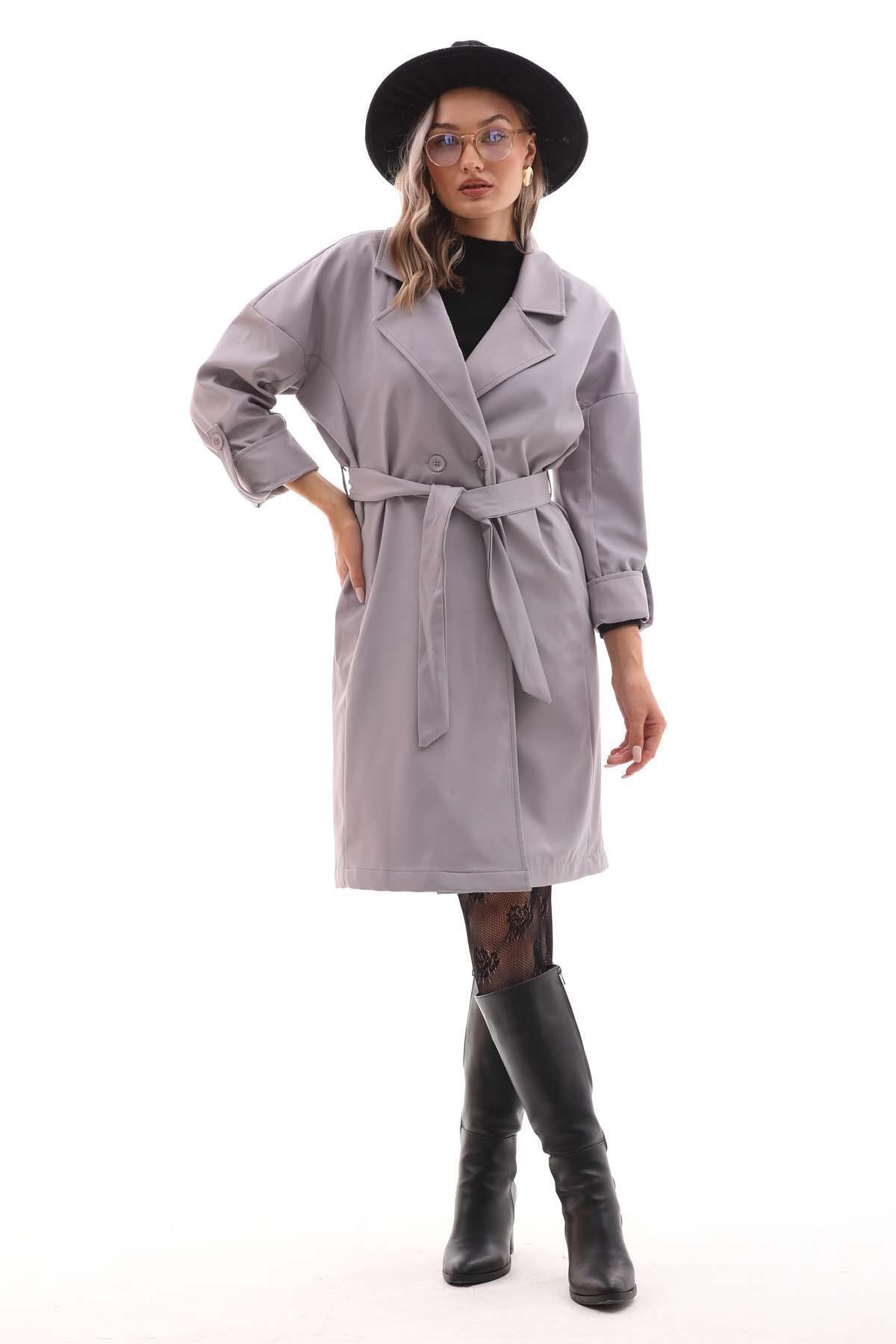 ŞİMAL-Double Buttoned Long Women's Trench Jacket - 245137 4