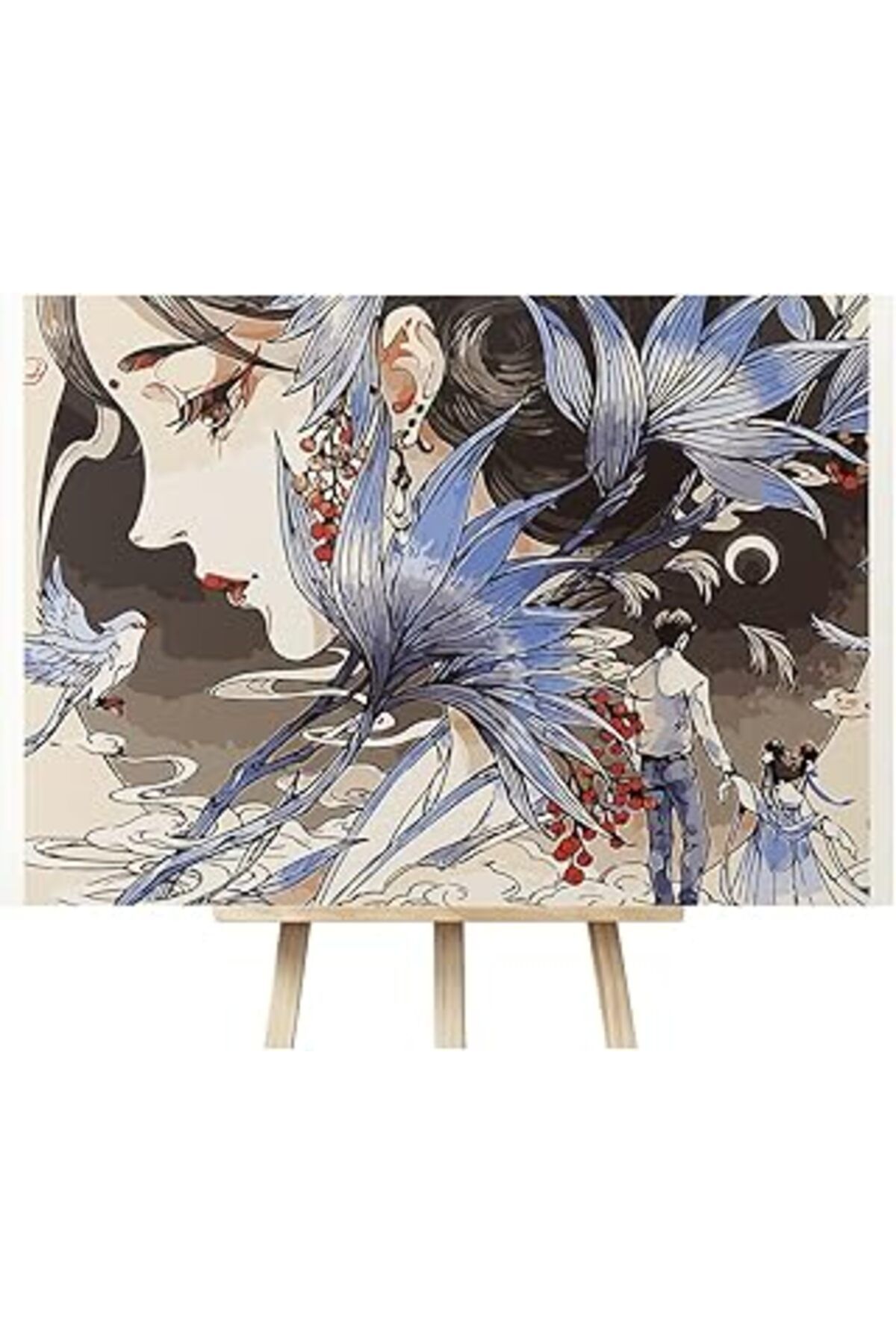 NETWORK ART Kendin Yap Mavi Kız - Blue Girl/Sayılarla Boyama Kanvas Tablo Seti-56 * 70 CM (Tuvale Gerili)