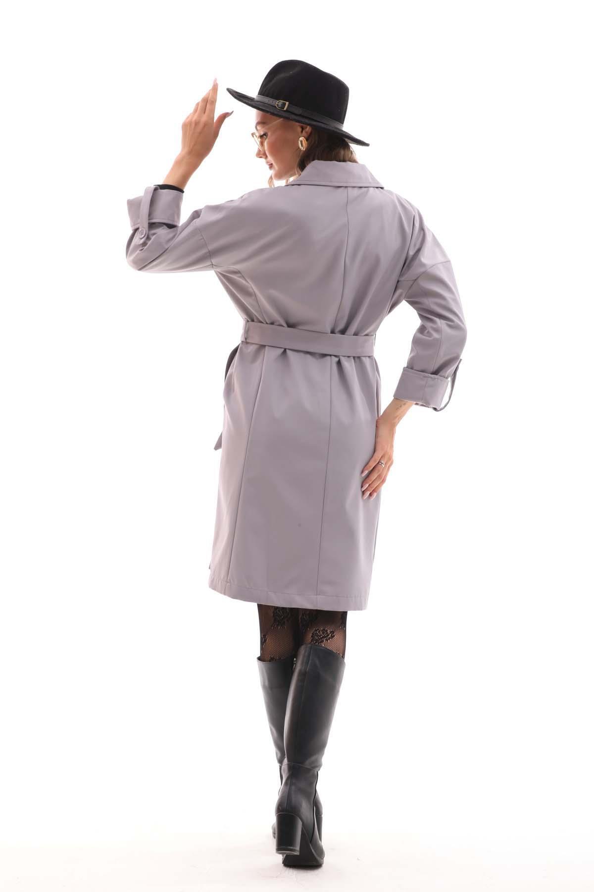 ŞİMAL-Double Buttoned Long Women's Trench Jacket - 245137 5