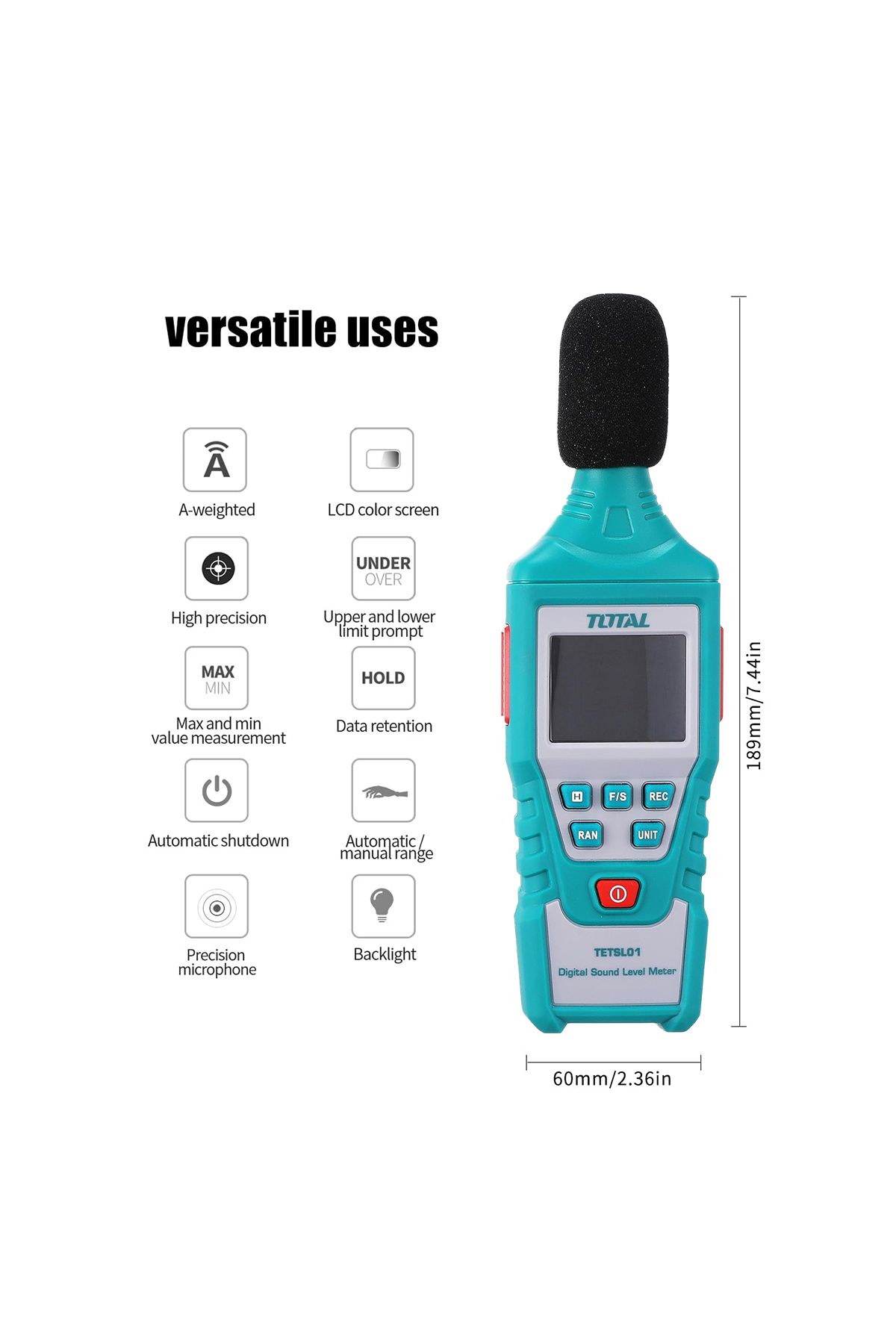 TOTAL-جهاز قياس مستوي الصوت 30-130db توتال Tetsl01 5
