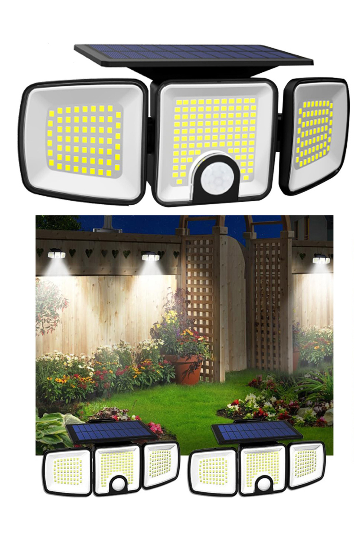 Greentech Güneş Enerjili 223 Ledli, Hareket Sensörlü, 3 Taraflı Aydınlatma Solar Aydınlatma / Gt-sl25