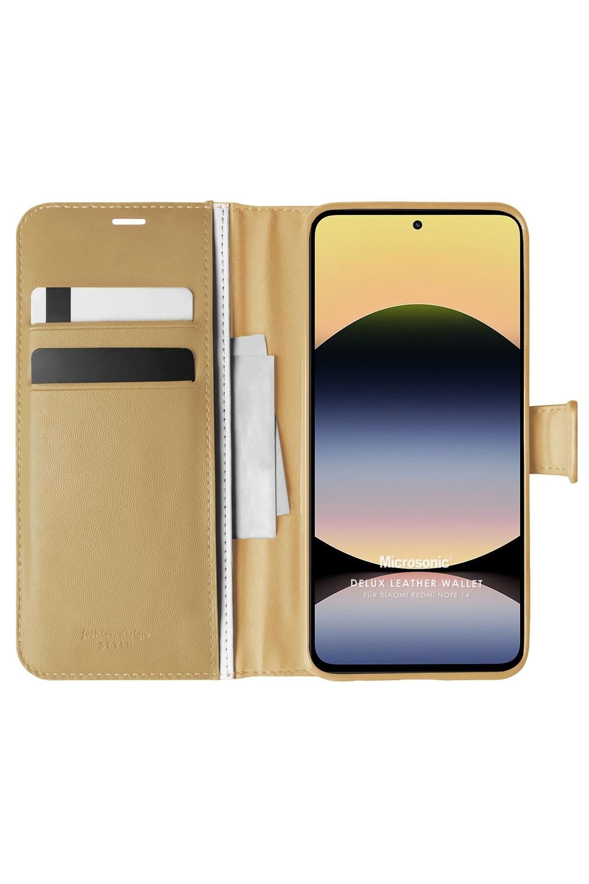 Microsonic Xiaomi Redmi Note 14 4G Kılıf Delux Leather Wallet Gold