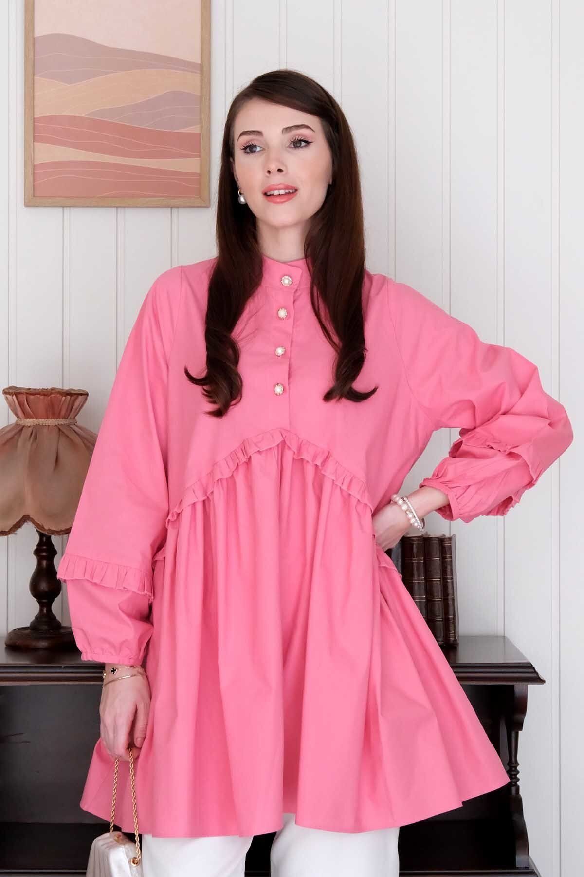Ceylan Otantik-Tunica Robe Detaliata Candy Pink Pearl 3
