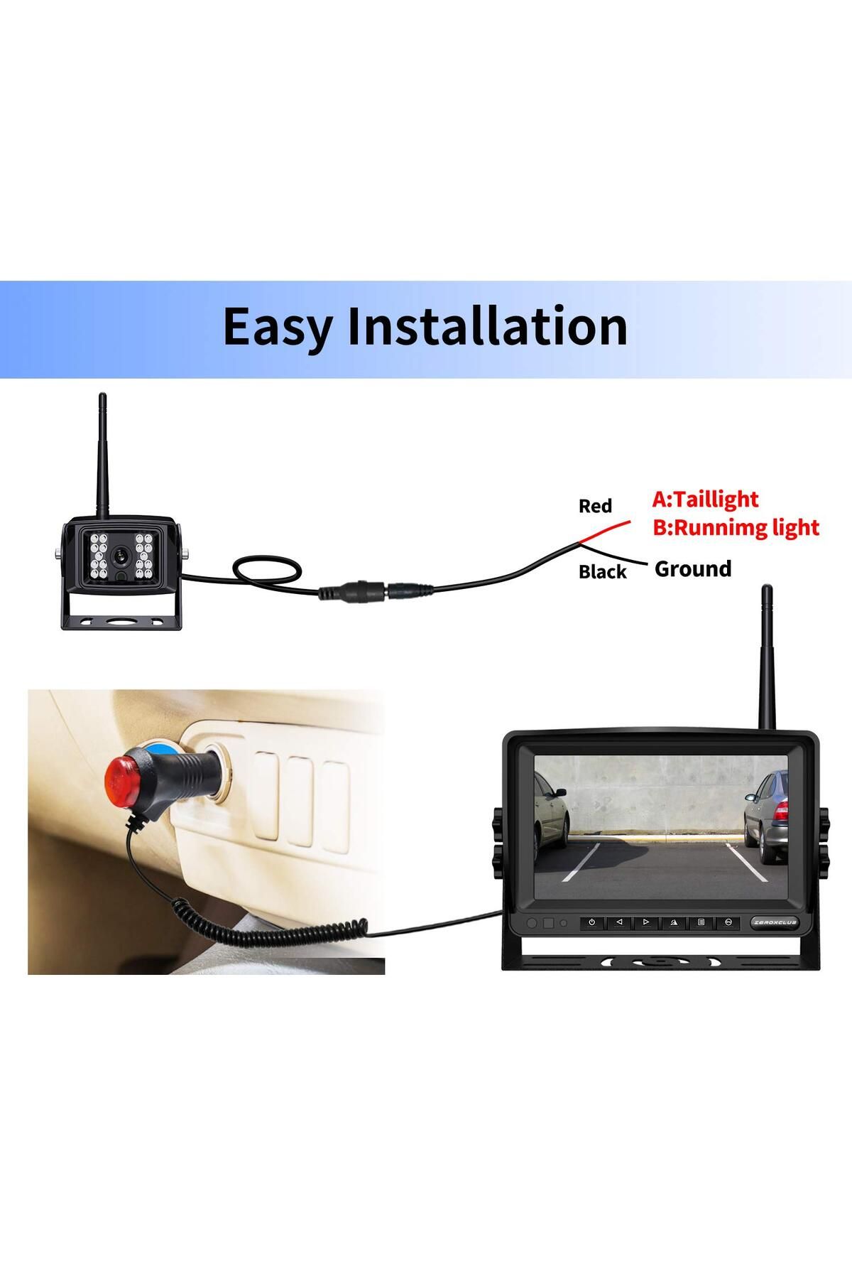 ZEROXCLUB-Digital Wireless Backup Camera Kit, IP69 Waterproof + 7'' LCD Monitor for RV/Truck/Trailer 6