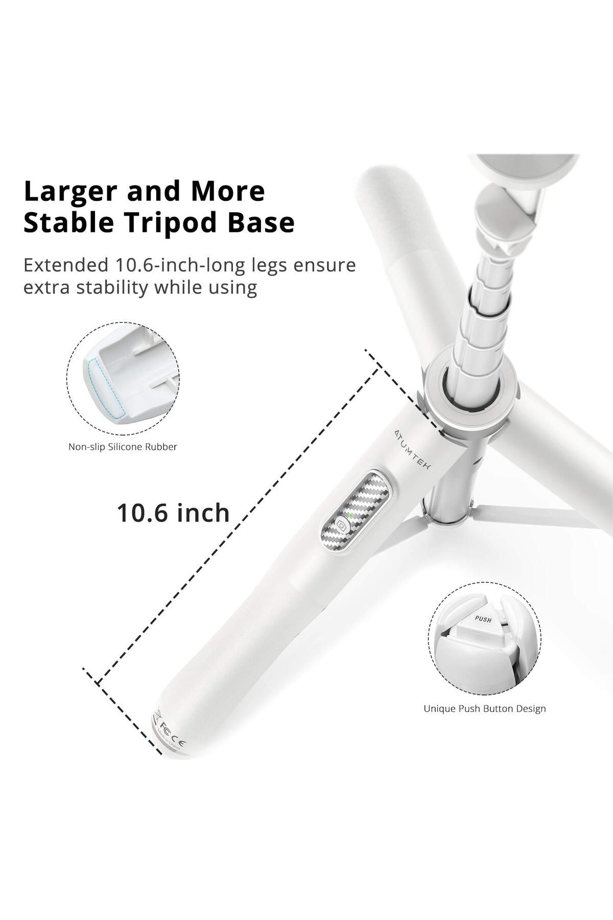 ATUMTEK-51 Selfie Stick Tripod, Extendable with Bluetooth Remote, 360° Rotation for iPhone & Android, White 5