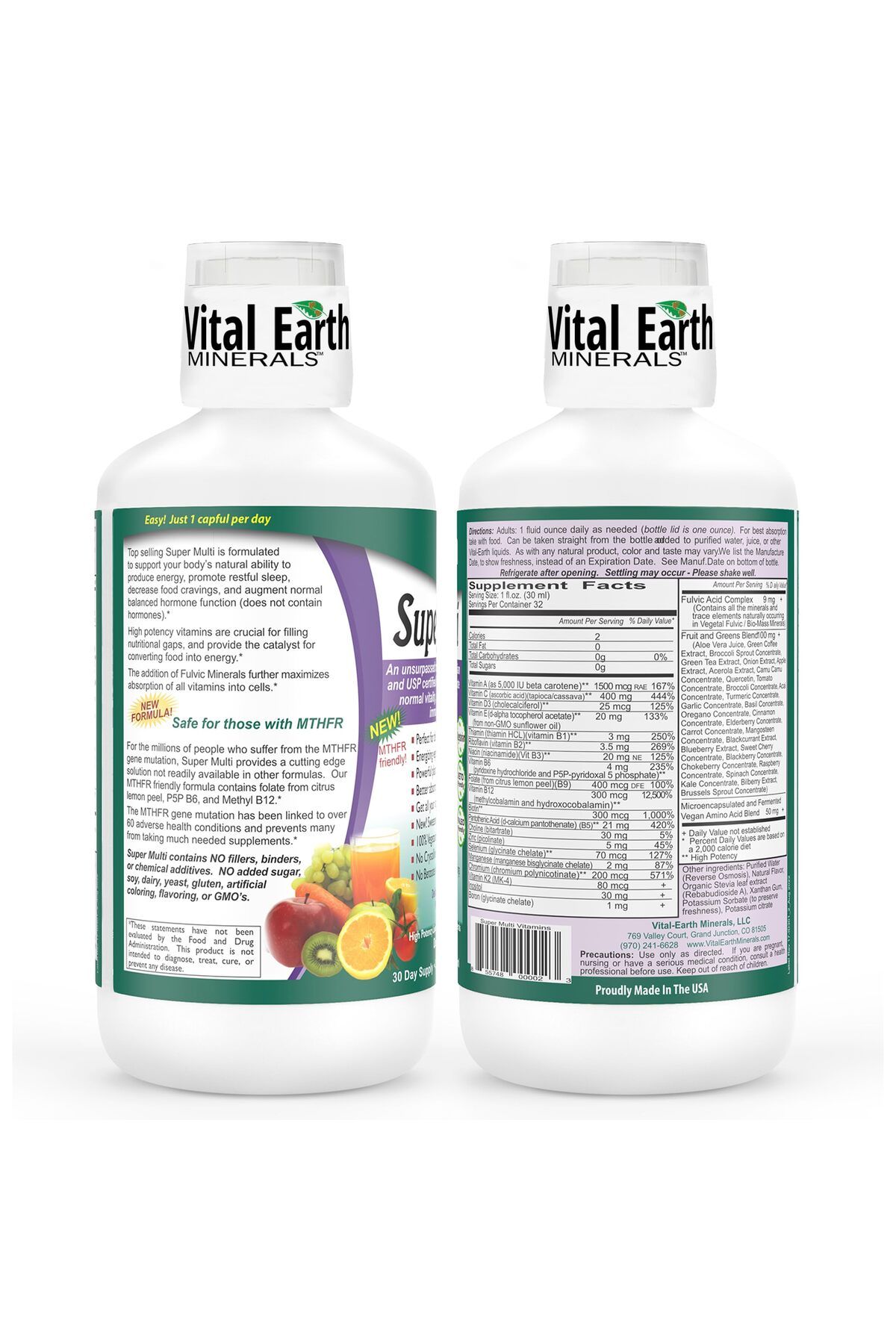 Vital Earth Minerals-Liquid Multivitamins for Women, Men & Kids with Fulvic Acid, MTHFR Support, 32 Oz + Cup 2