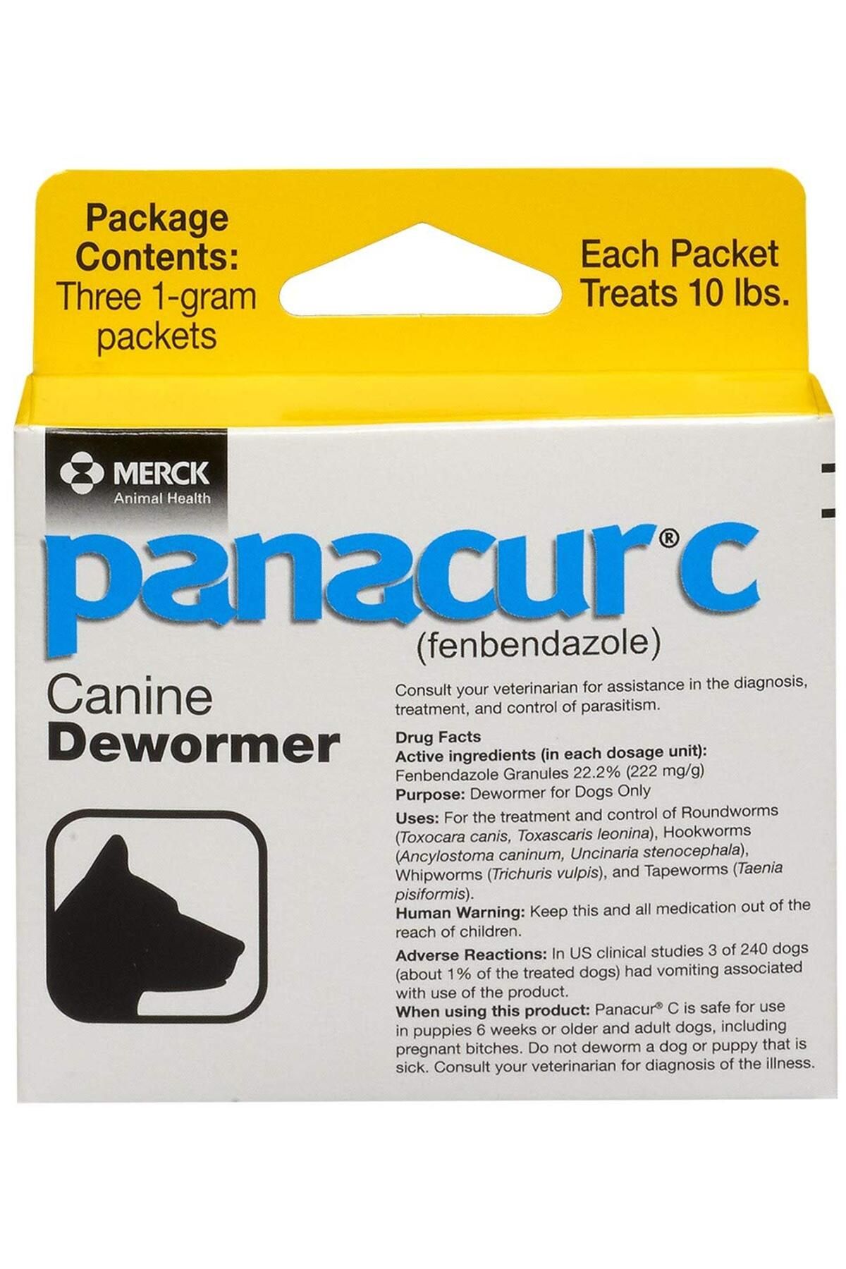 Panacur-C Canine Dewormer (Fenbendazole), 1 Gram, Yellow, 3 Count (Pack of 1) 1