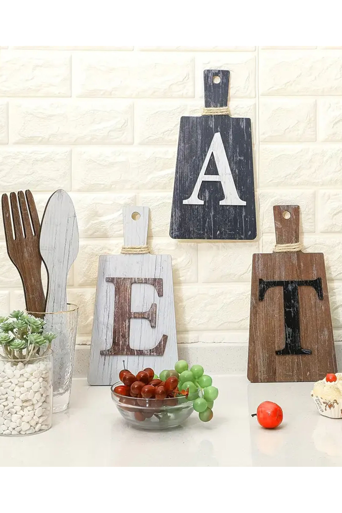 5 li Ahşap EAT Yazılı Mutfak Dekorasyonu