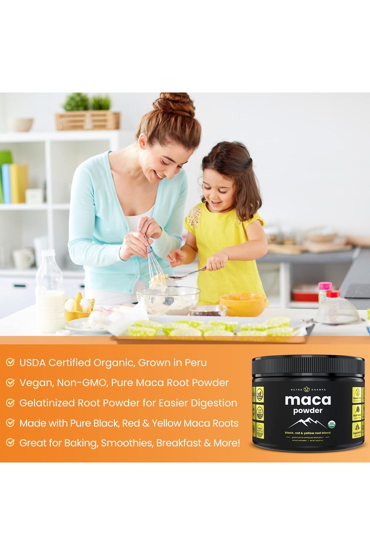 NutraChamps-Organic Maca Powder - Peruvian Grown, Yellow, Black & Red Roots - Gelatinized, Vegan, Non-GMO, 8oz 4