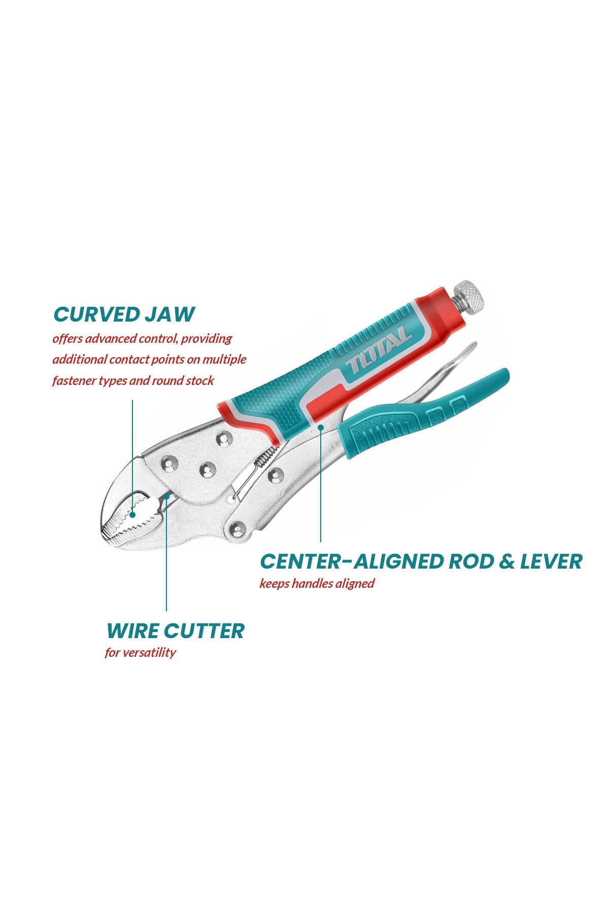 TOTAL-7-inch Curved Jaw Locking Pliers with Wire Cutter – Heavy-Duty, Adjustable Grip 5