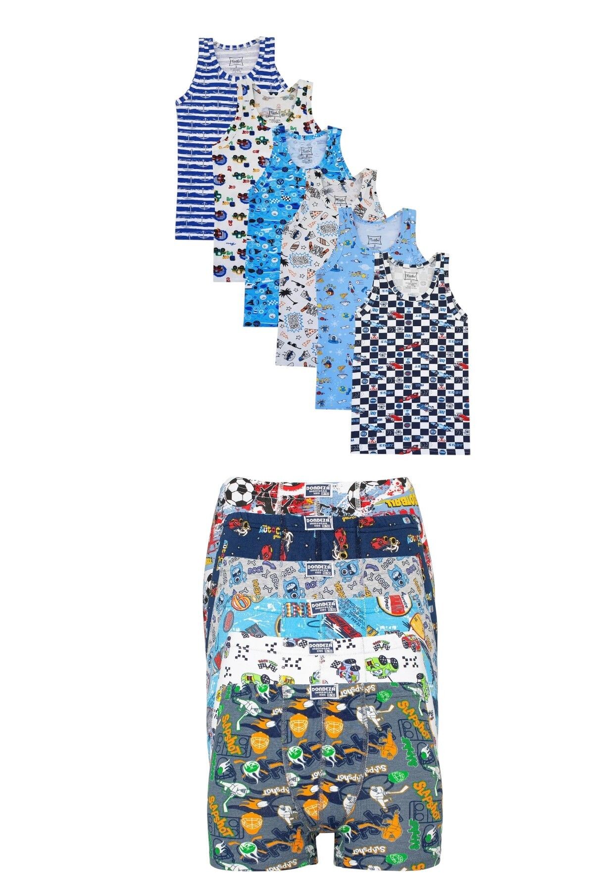 Tutku-Dondeza Male Child Cotton Patterned Undershirt and Boxer Suit 6 Pieces 1