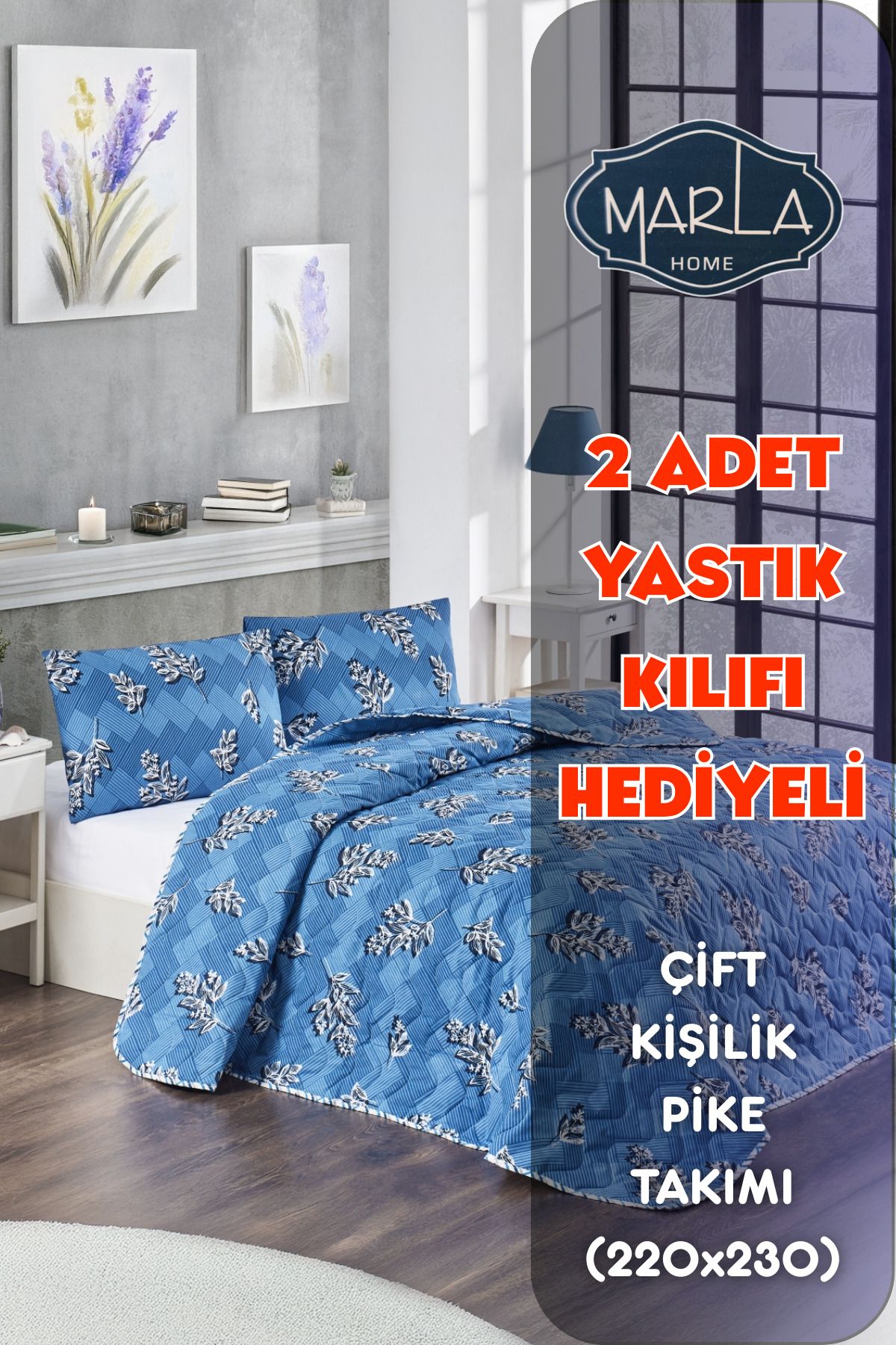 MARLA HOME Çift Kişilik Pike Yatak Örtüsü Takımı|220x230 Cm|2 Adet Yastık Kılıflı|çok Amaçlı Battaniye |pamuklu