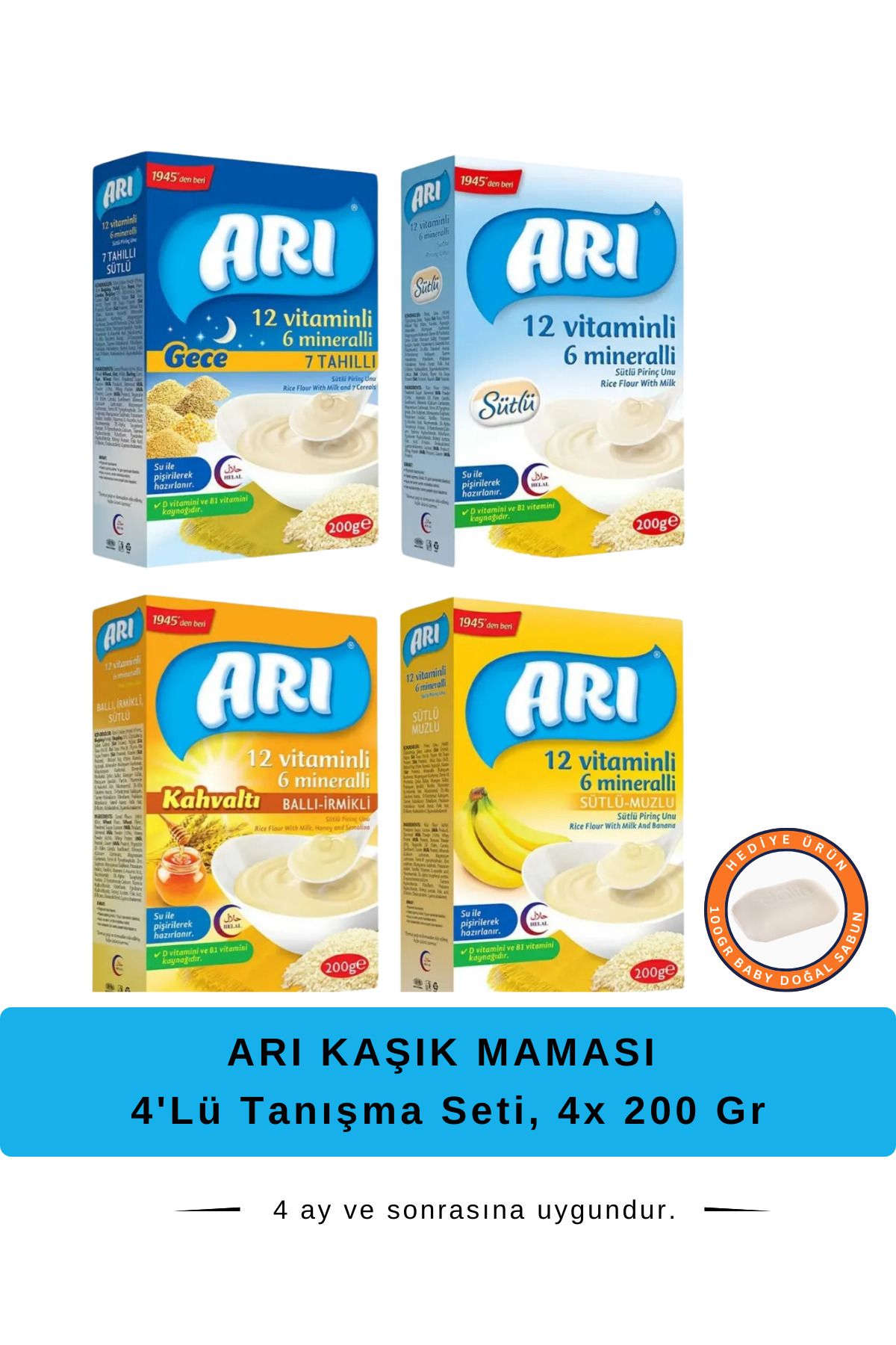 ARI 4' Lü Kaşık Maması Tanışma Seti, 4x 200 Gr, 1 Yıl Garantili