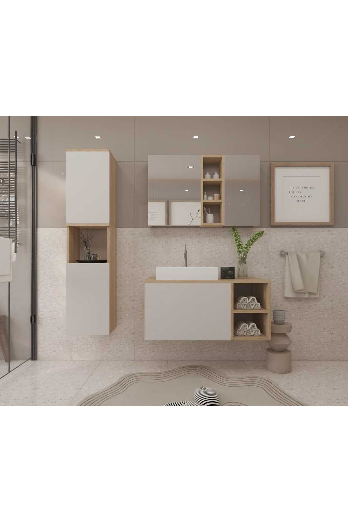 roomlife Hansa Banyo Dolabı Lavabolu 3Lü Banyo dolabı Seti