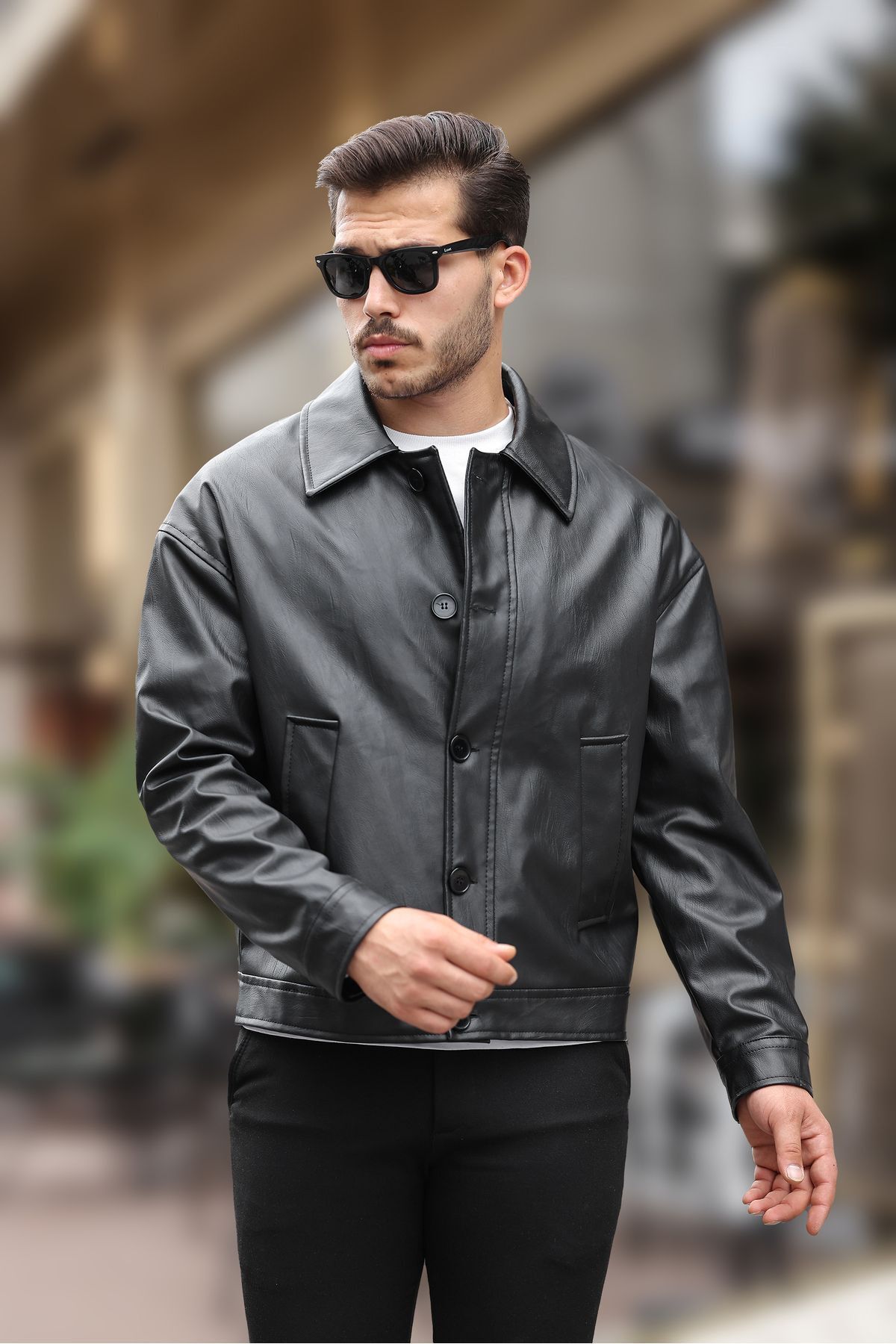 KOCCI Men's Vintage Oversize Black Leather Jacket - Old