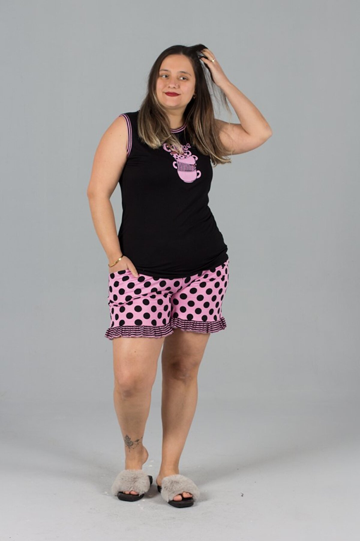 Truva XXL-Plus Size Bottom Polka Dot Shorts Set 1