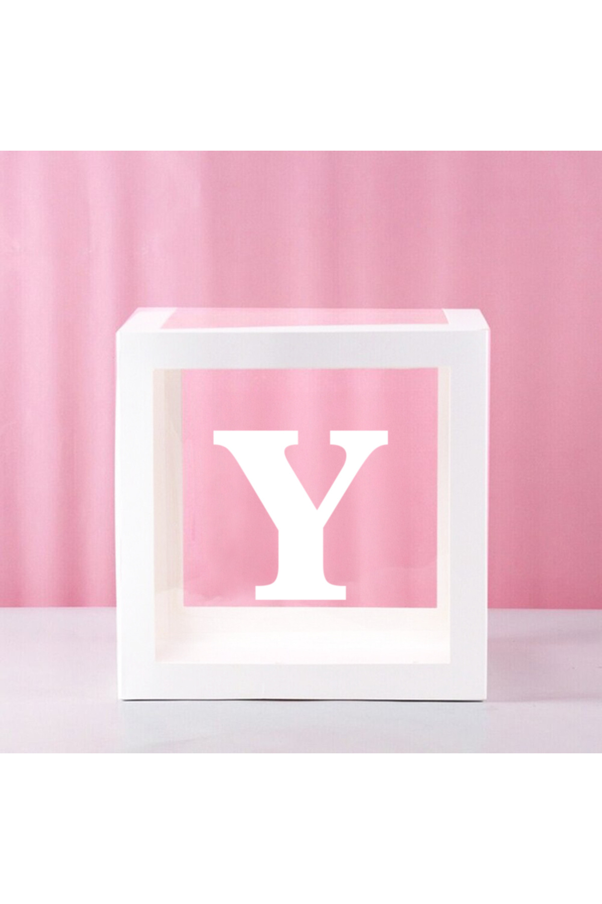 Parti Atölyesi Y Harfli 1 Adet Kutu Beyaz Şeffaf Balon Kutusu 25x25cm Yapışkan Harfli