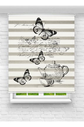 Genel Markalar Mutfak Odası Kelebek ve Çaydanlık Temalı Dijital Baskılı Zebra...