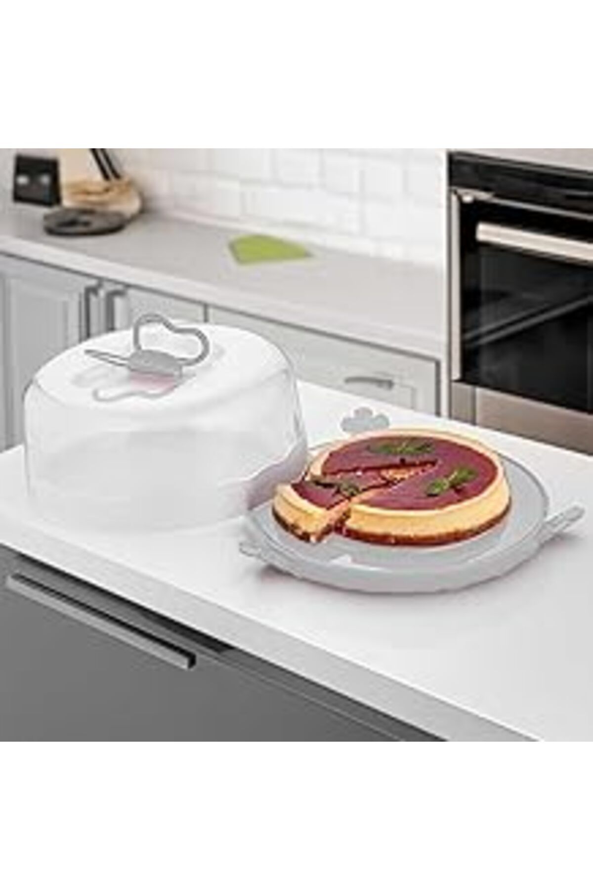 robotrend Porsima L-00501 Caramel Kilitli Kapaklı Kek Pasta Saklama Taşıma Kabı Borcam - Kek Fanusu Gri