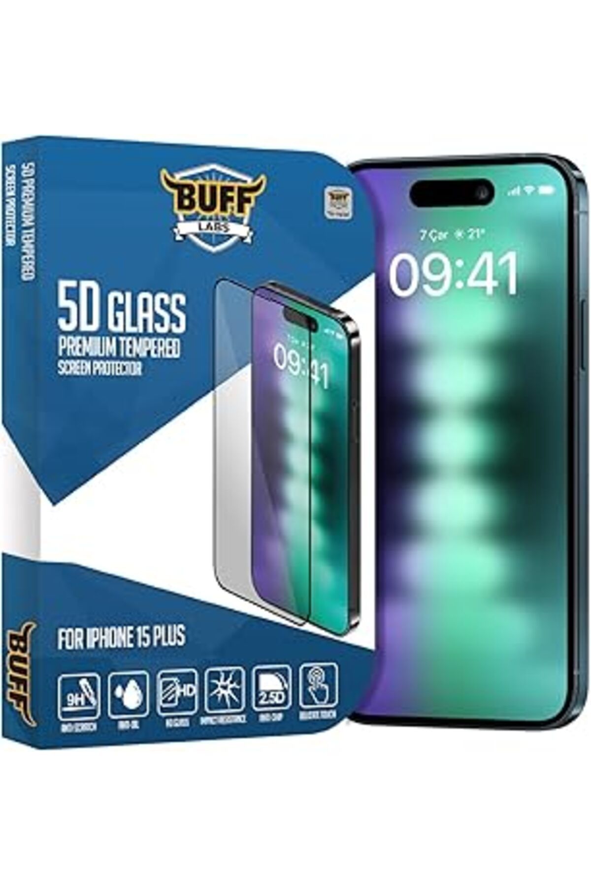 Pazarcan Buff Labs Buff Iphone 15 Plus Ile Uyumlu 5D Glass Ekran Koruyucu