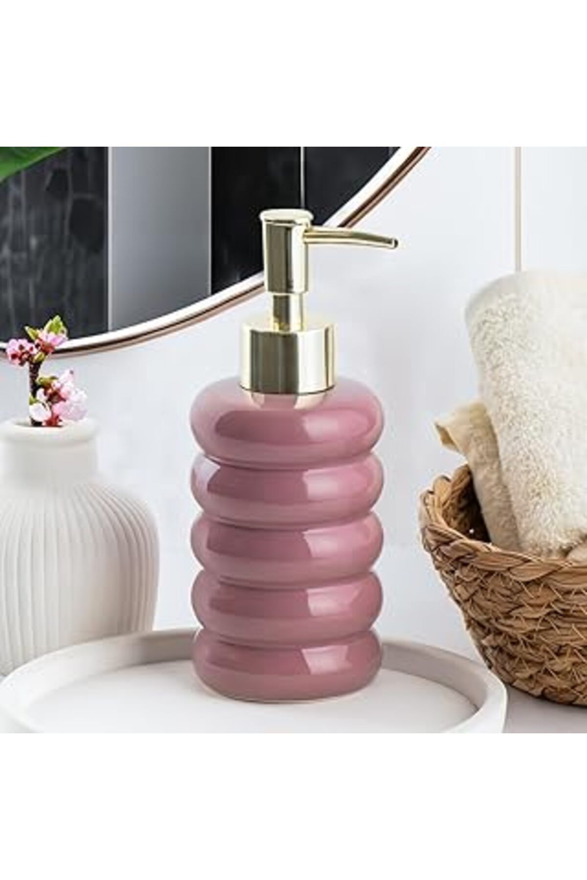 robotrend 3204 Seramik Sıvı Sabunluk - Tezgah Üstü Banyo Mutfak Lavabo Sabunluğu - 275 Cc Pudra