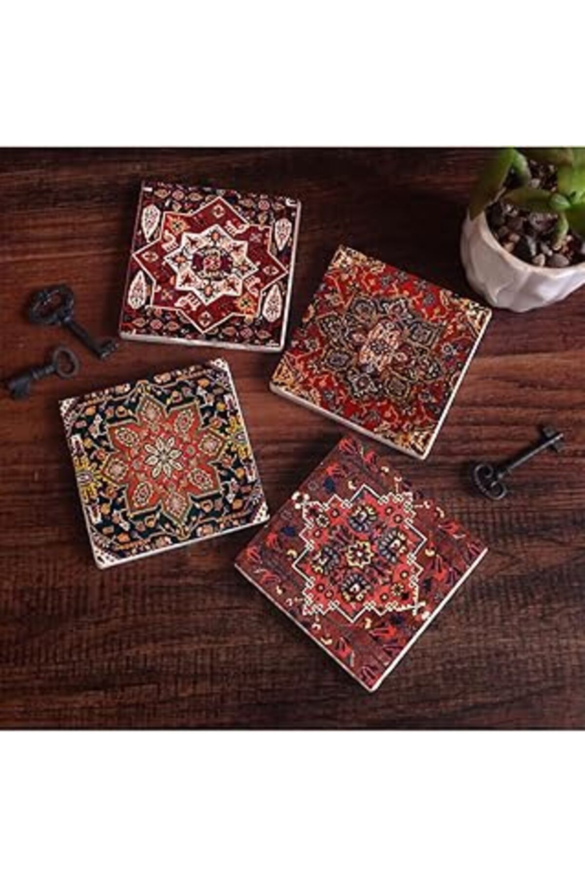 Pazarcan Pinecone Desen Taş Bardak Altlığı Seti - 4 Parça - Dekoratif, Rustik Mutfak Aksesuarı, 10X10 Cm, Ka