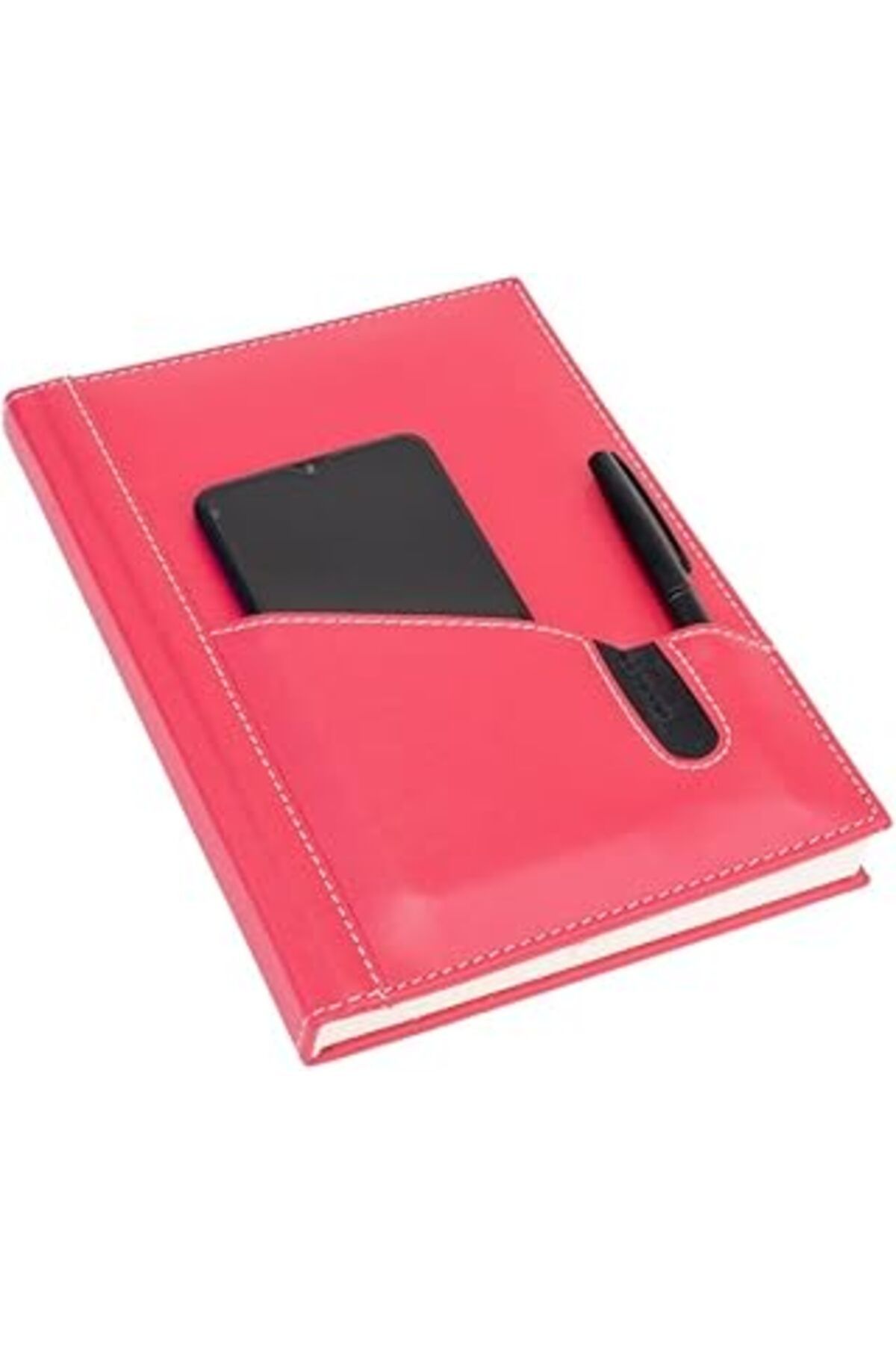 robotrend 2k 2025 Günlük Çizgili Ajanda Deri Telefon Kilifli Kapak 17x24 Cm Fuşya