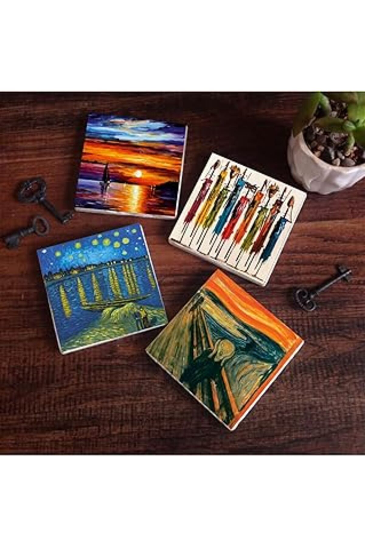 Mu Art Pinecone Van Gogh Ren Nehri’Nde Yıldızlı Bir Gece, Çığlık, Yerli Kadınlar, Deniz Manzarası Taş Bard