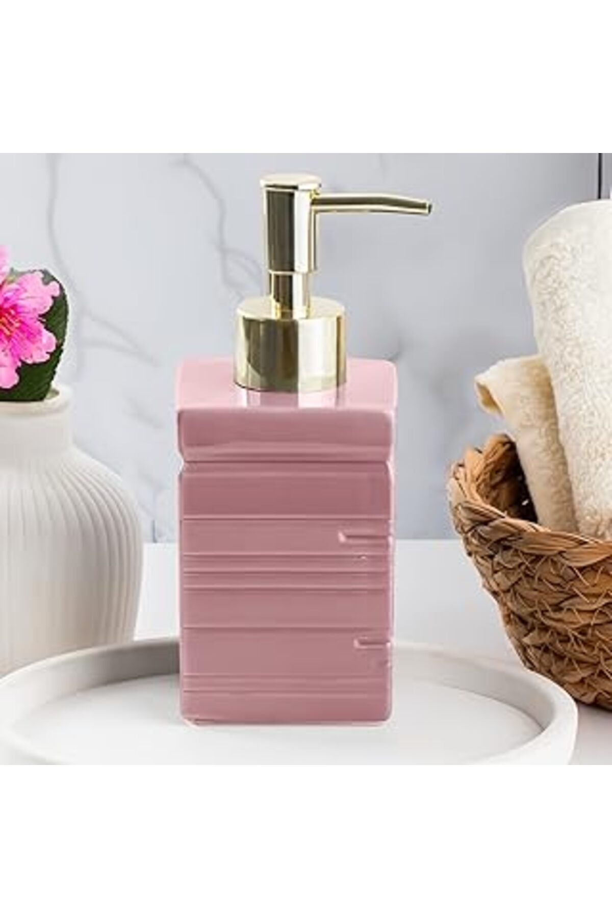 robotrend 3206 Seramik Sıvı Sabunluk - Tezgah Üstü Banyo Mutfak Lavabo Sabunluğu - 275 Cc Pudra