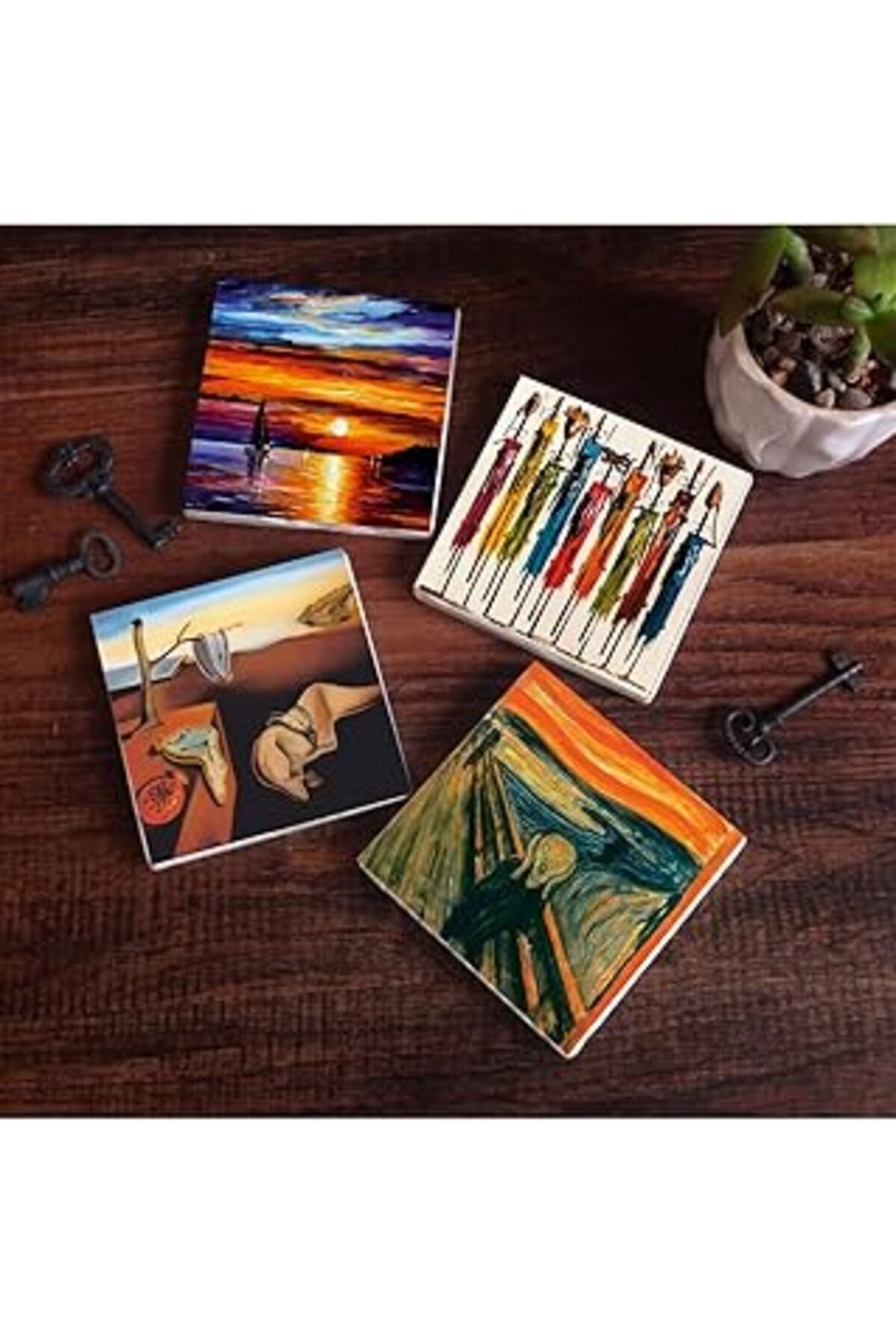 Mu Art Pinecone Salvador Dalí Belleğin Azmi, Çığlık, Yerli Kadınlar, Deniz Manzarası Taş Bardak Altlığı Se
