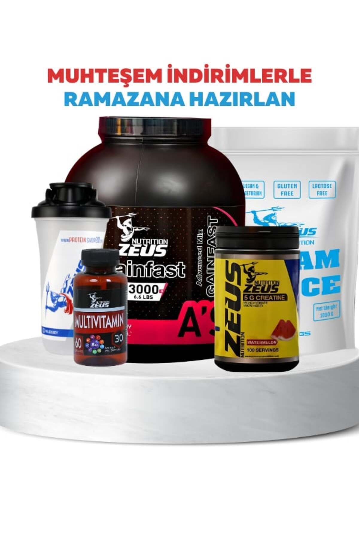 ZEUSNUTRITION Zeus Nutrition Gainer3000gr-Kreatin500GR-MULTİVİTAMİN60TABLT-Rice Cream1000gr-SHAKER