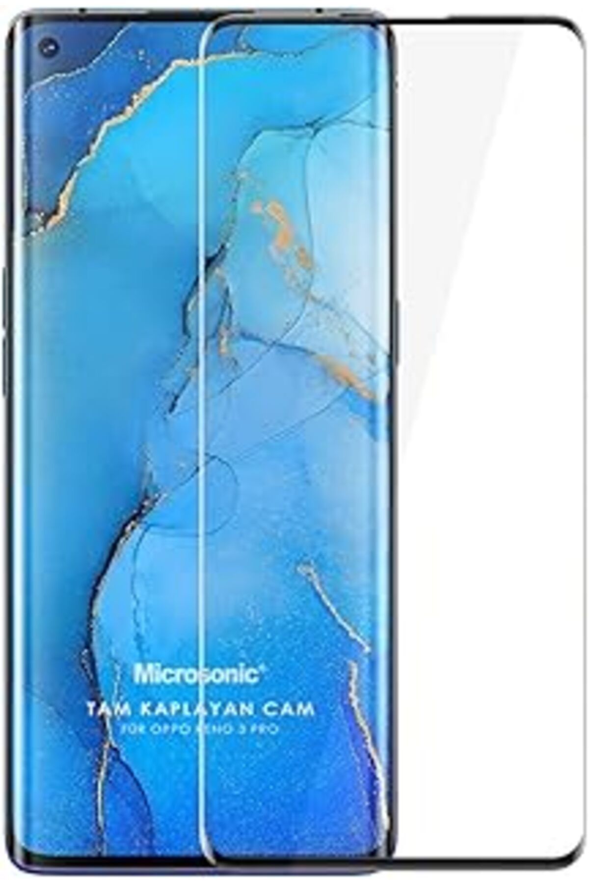 Pazarcan Microsonic Oppo Reno 3 Pro Tam Kaplayan Temperli Cam Ekran Koruyucu Siyah