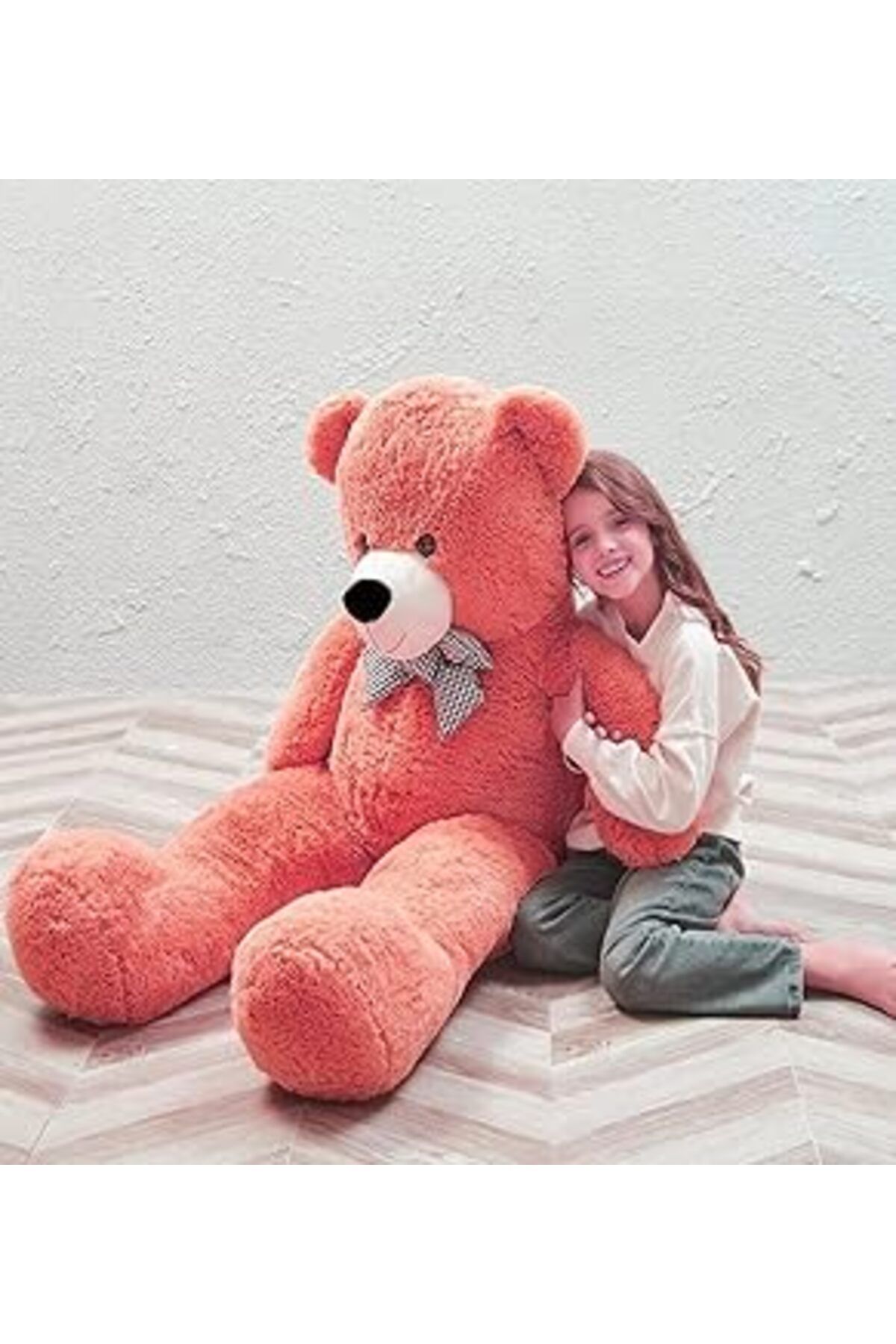 Mu Art Sevimli Papyonlu Büyük Peluş Ayıcık, 130 Cm-% 100 Yerli Nar Çiçeği
