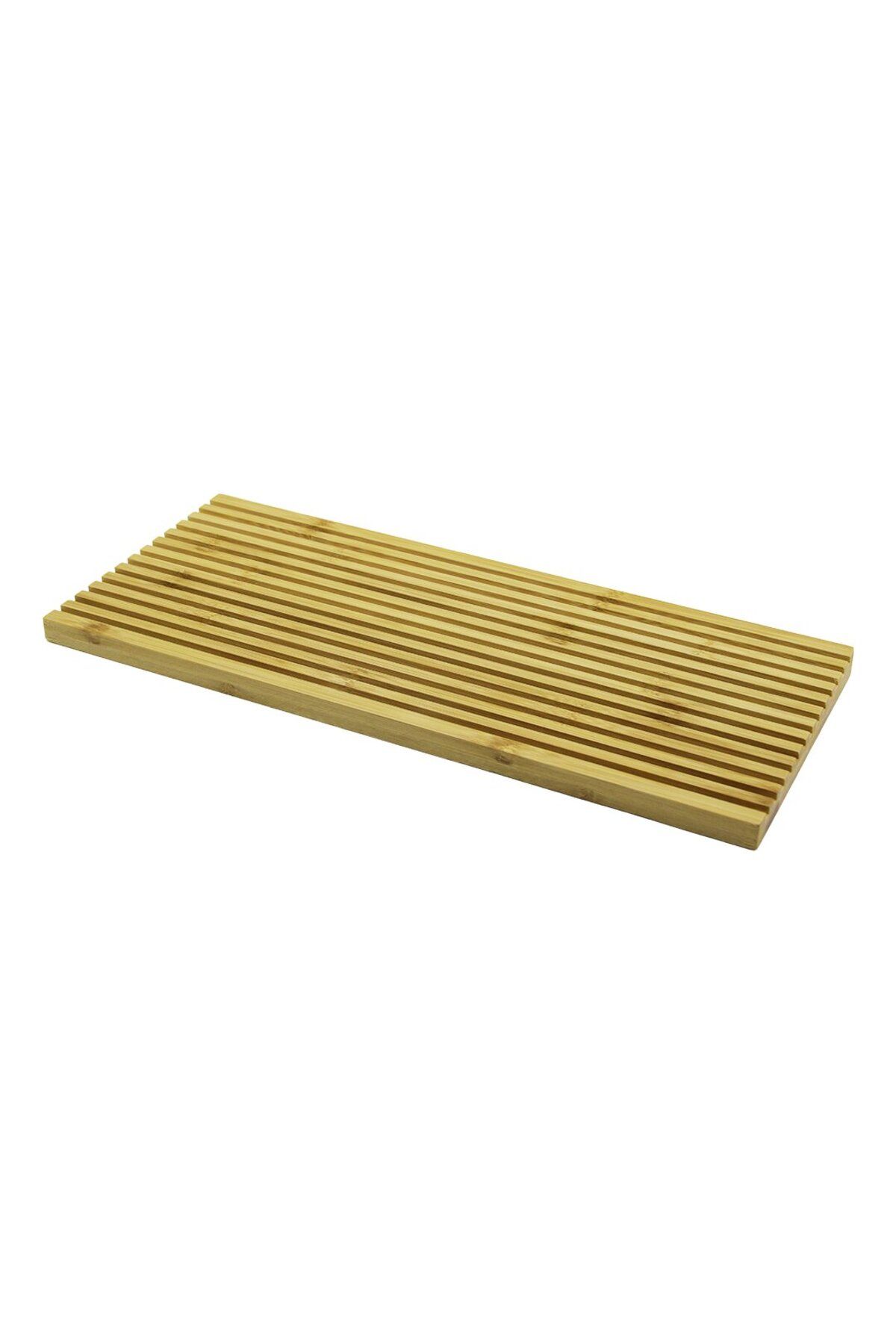 E BULURUM Di̇kdörtgen Çi̇ft Tarafli=düz - Dalgali Oyuk Kanalli Ahşap Bambu Sunum Tepsi̇ 17x39x1.5cm (5067)