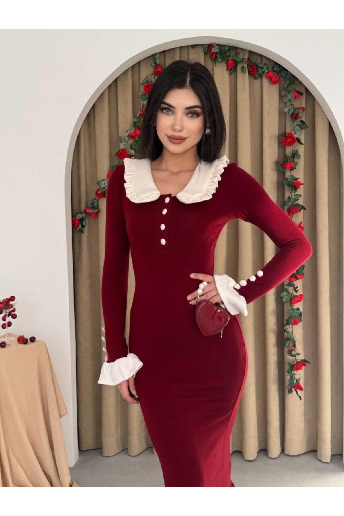 ASFSTORE Sura Bebe Yaka Elbise
