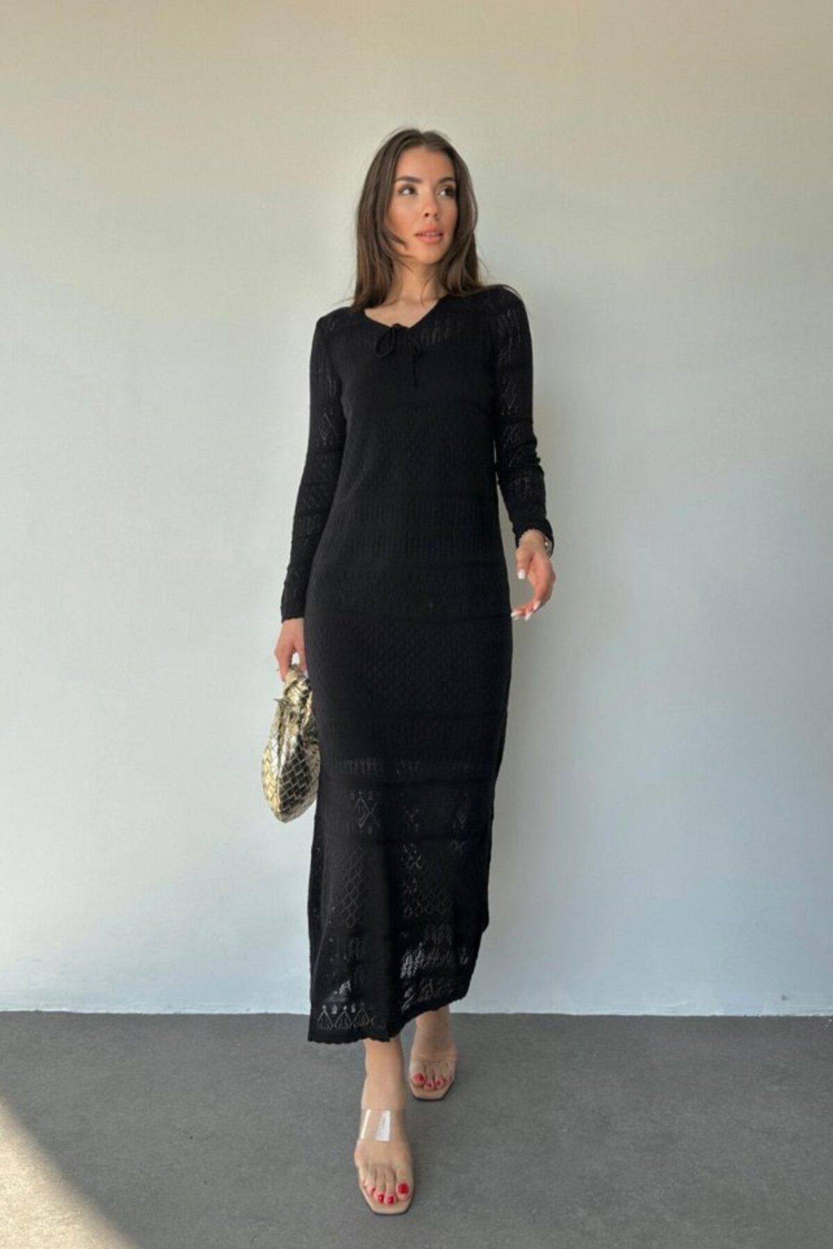 fh fashionhere Siyah Astarlı Triko Elbise