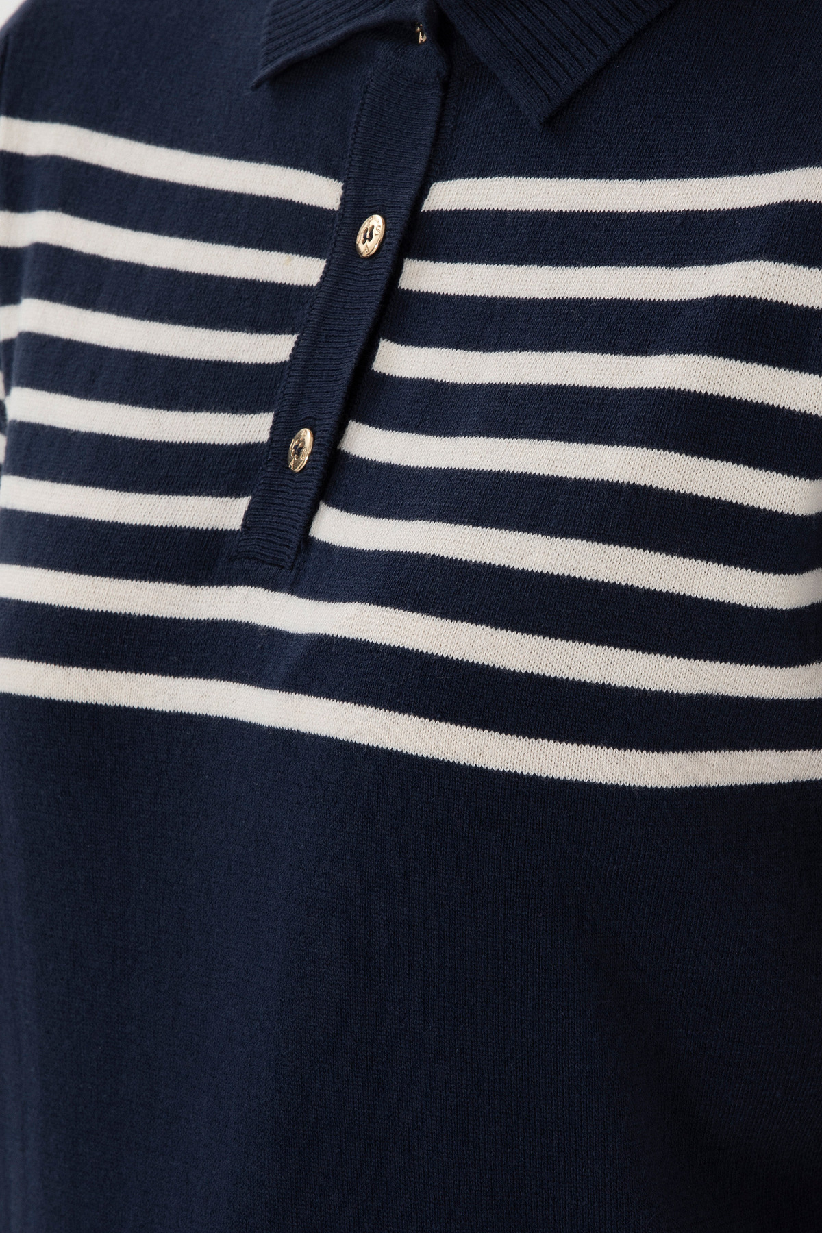 U.S. Polo Assn.  Kadın Lacivert Polo Yaka Çizgili Triko Tişört 50306479-VR033 - Görsel 7