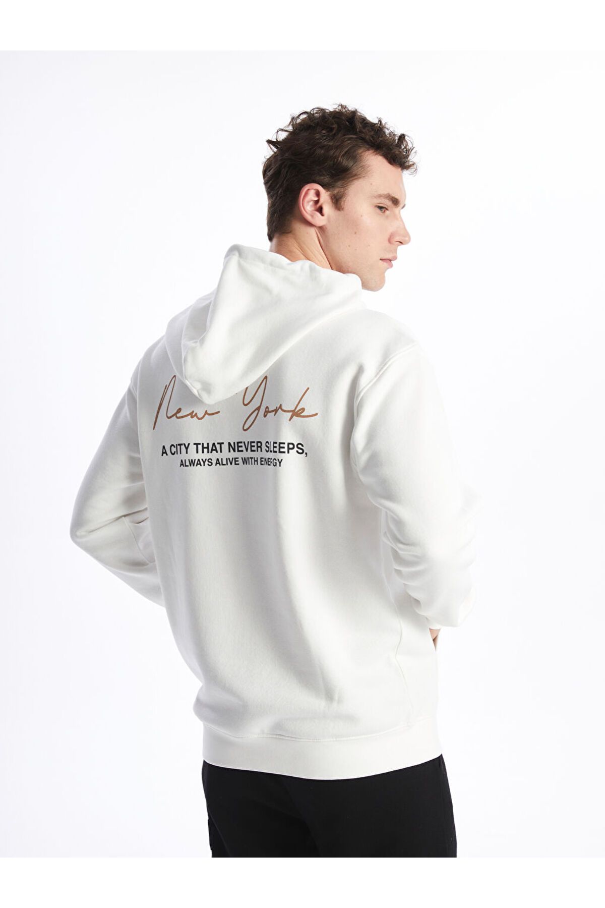 LC Waikiki LCW Uzun Kollu Baskılı Erkek Kalın Hoodie