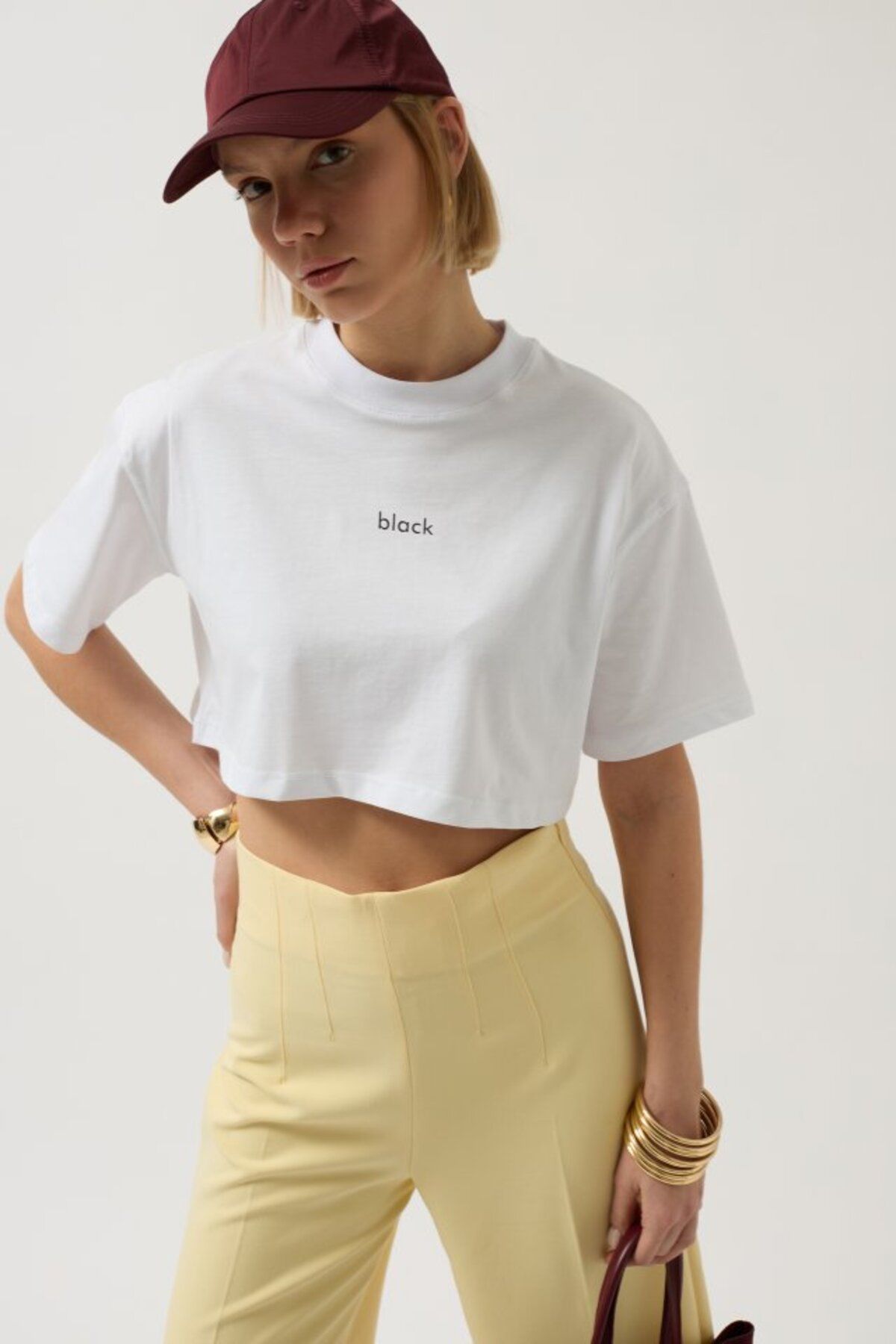 Gökyüzü Moda Baskılı Crop T-Shirt