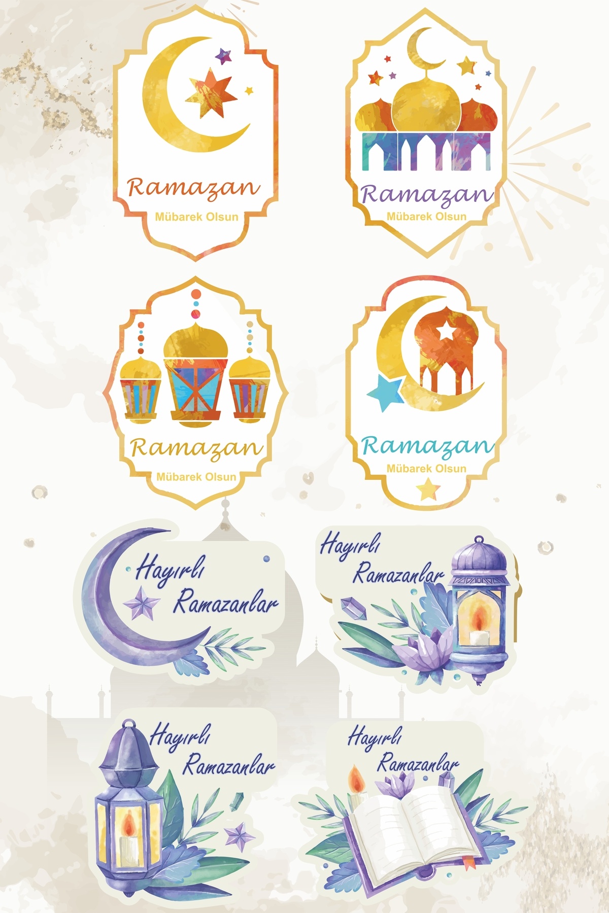 Grafikup-مجموعة ملصقات رمضان - ملصق ذاتي اللصق بتصميم رمضان مع قطع خاص 4x4 سم 96 قطعة 3