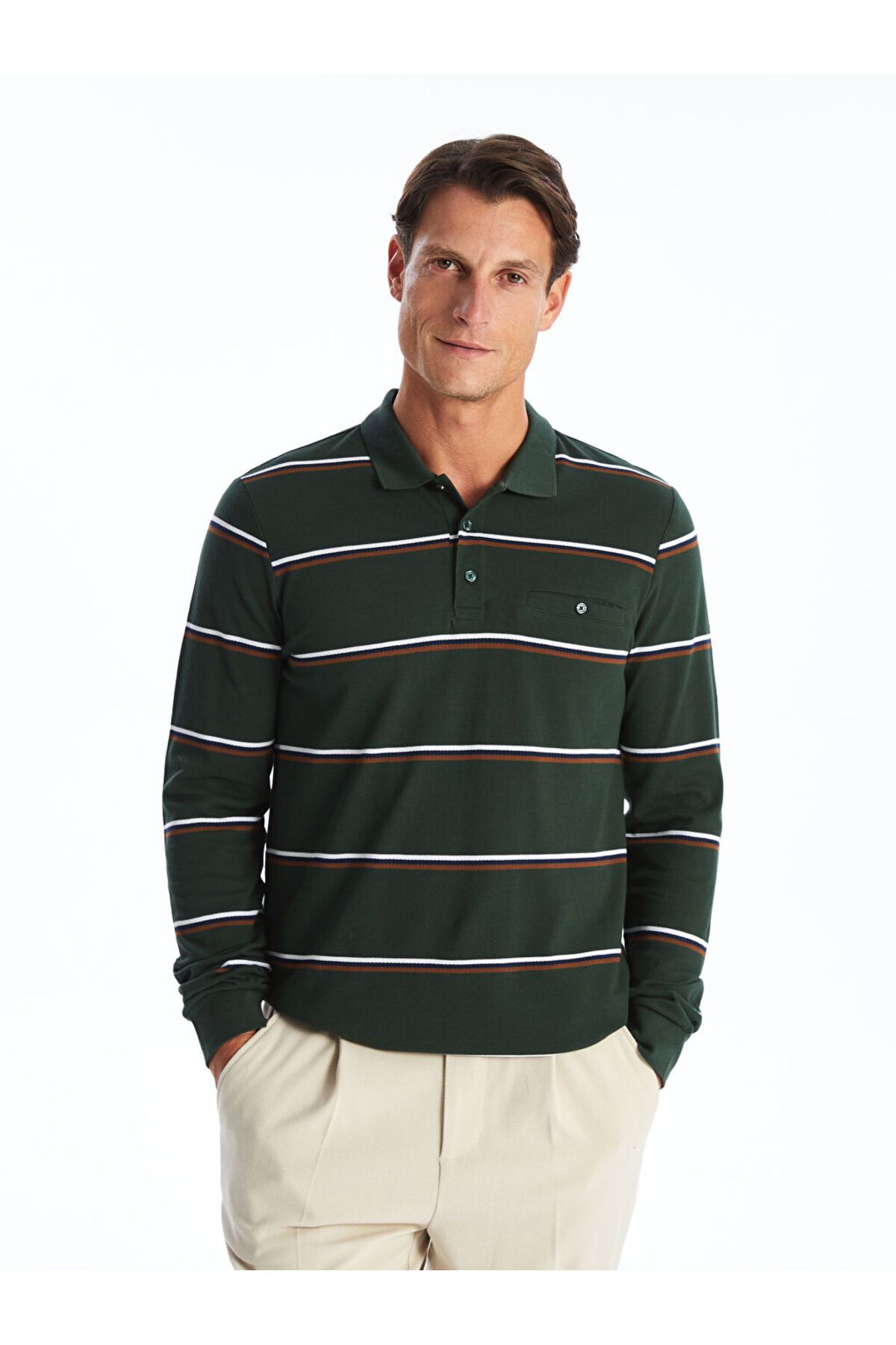 LC Waikiki LCW Polo Yaka Uzun Kollu Çizgili Erkek Sweatshirt