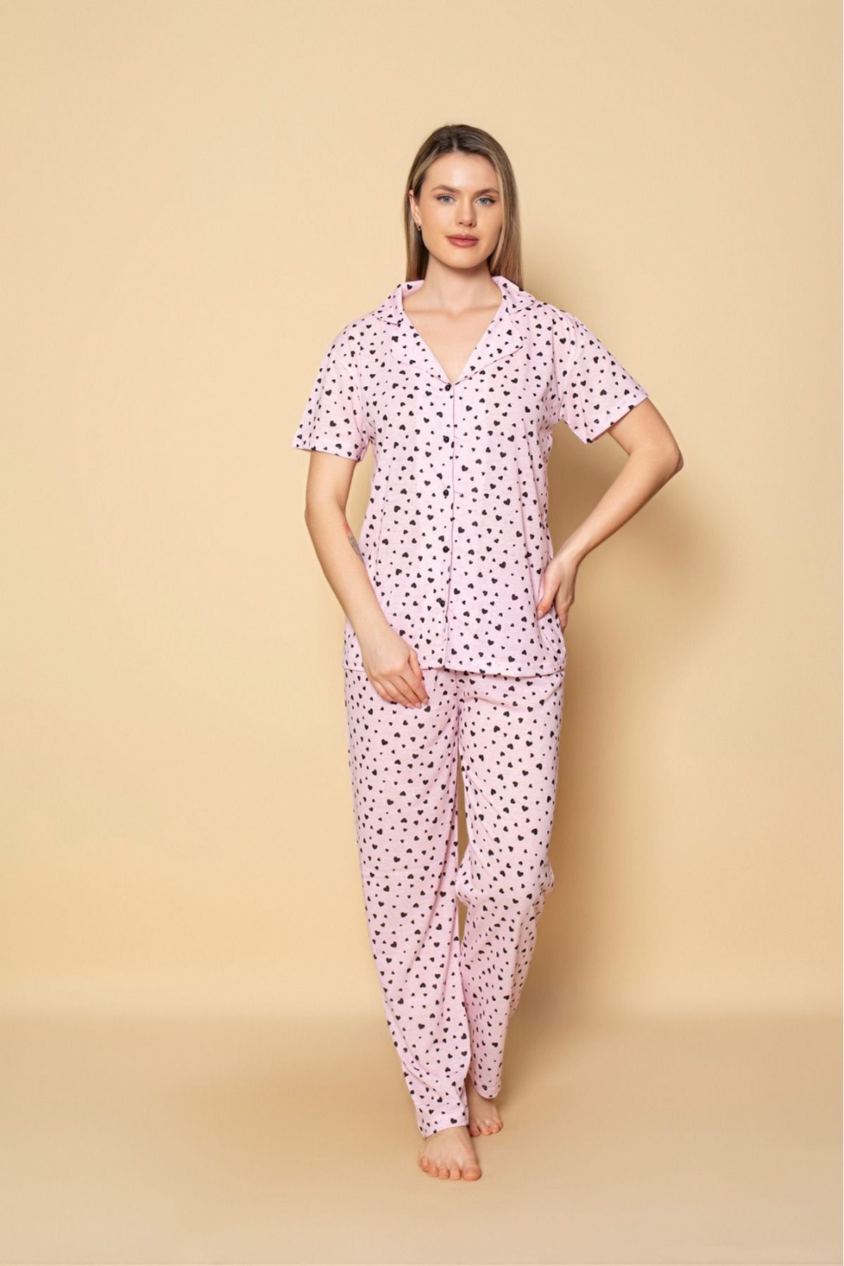 Sude HOMEWEAR-Women's Shirt Patterned Short Sleeve Pajamas Current 2