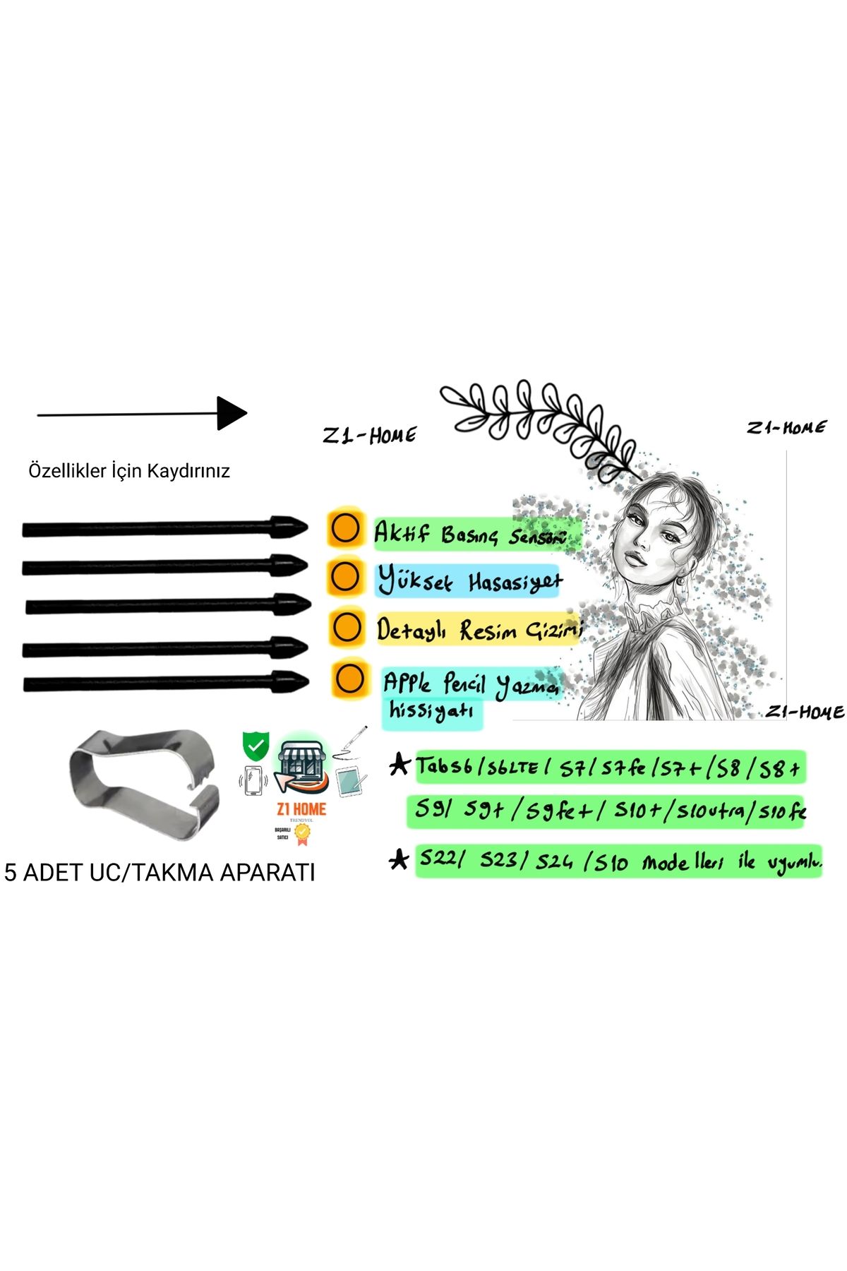 Z1 Home Samsung S Pen Tablet Uyumlu Kalem Ucu Tab S6/s7/s7fe/s7ultra/s8 /s9/s9fe+/s9ultra/s10+/s10ultra