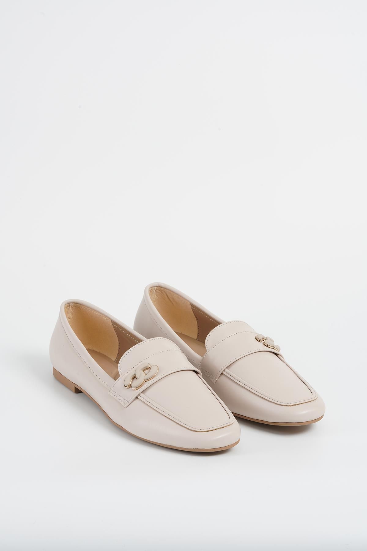 Beyond-Pantofi de damă din piele bej cu toc mic - BYNDKP505 6