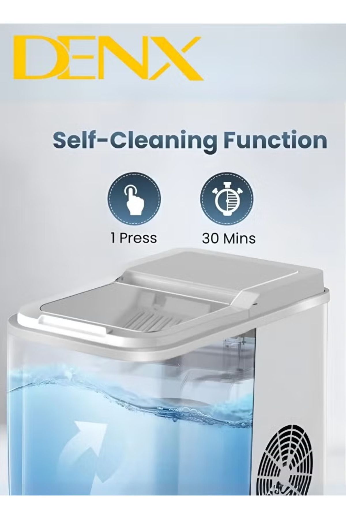 Denx-ماكينة صنع الثلج | ماكينة صنع الثلج الذكية Denx DX2044 بسعة 2.2 لتر وقوة 120 وات مع 9 مكعبات ثلج 4