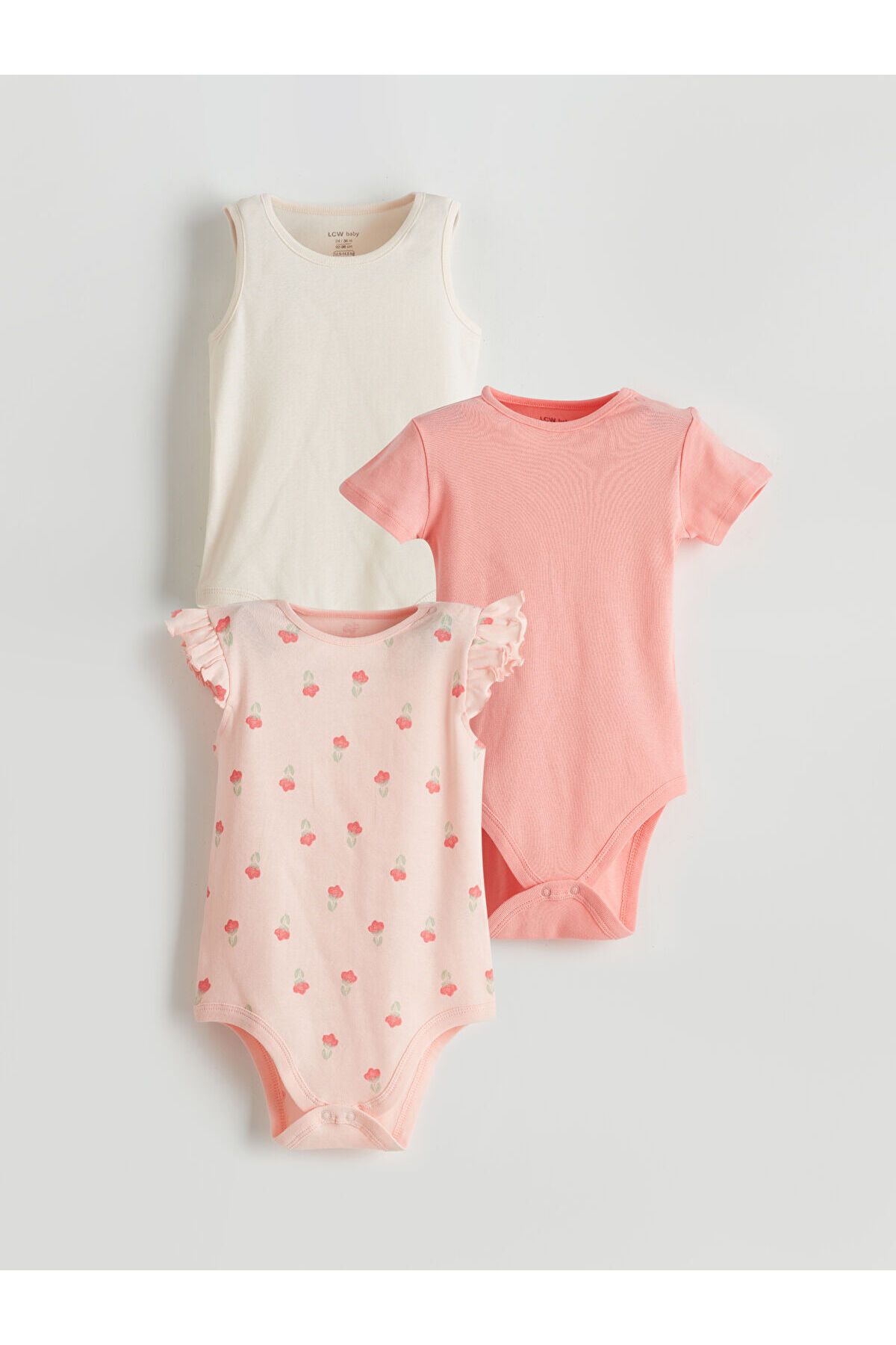 LC Waikiki Bisiklet Yaka Kız Bebek Çıtçıtlı Body 3'lü