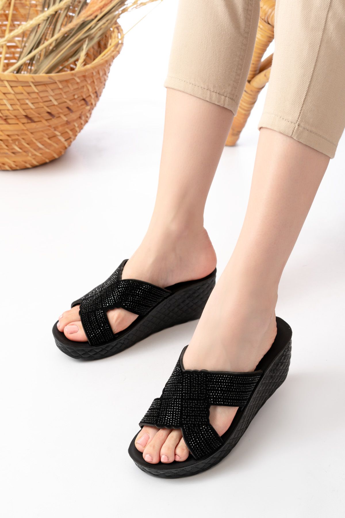 Slipcat-Women's Stone Wedge Heel Slippers Orthopedic Daily Slippers Comfortable Stylish Heeled Slippers 4
