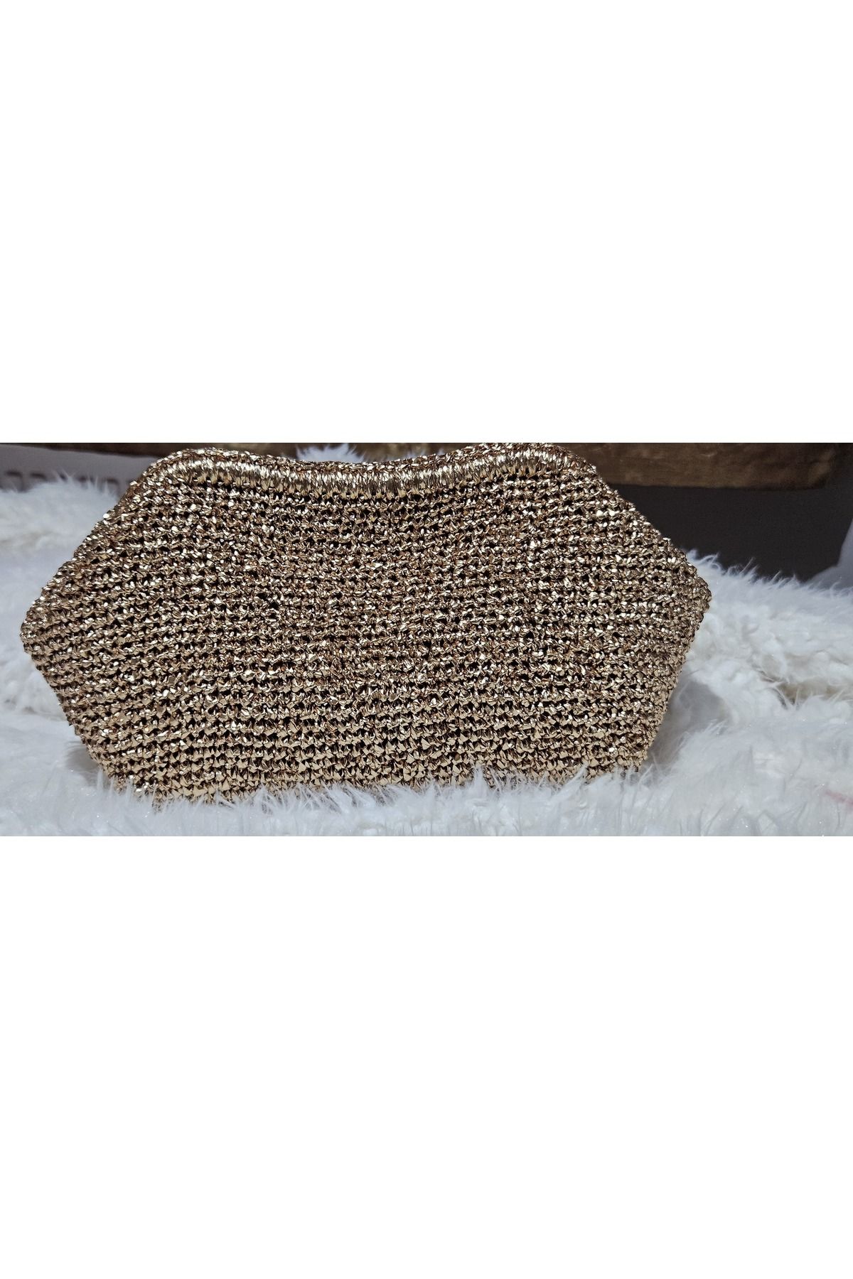 nuis lingerie GOLD RENGİ BURSLU ÖRGÜ CLUTCH ÇANTA