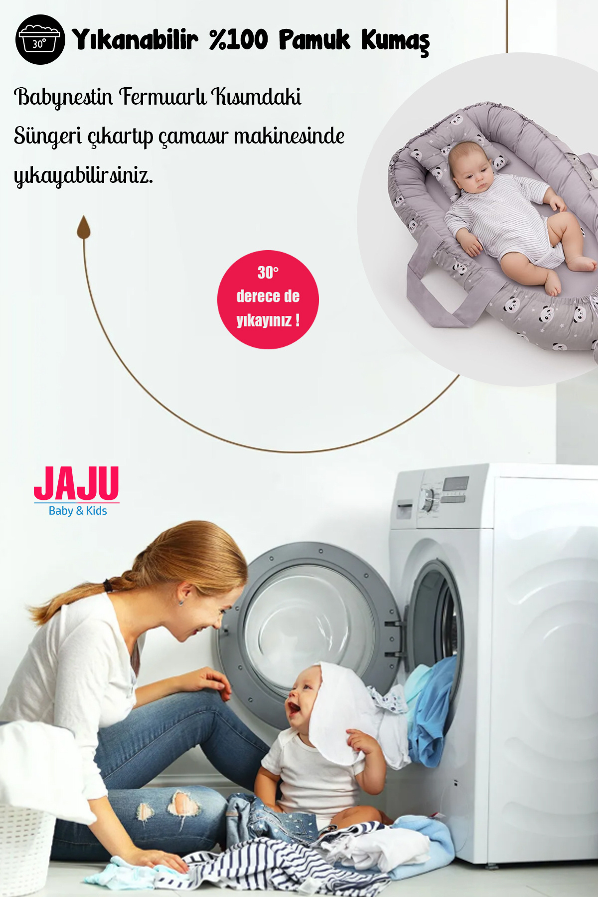 Jaju Baby Babynest Gri Panda Cibinlik Tüllü Ve Oyuncak Askılı Organik Jaju Babynest Anne Yanı Bebek Yatağı fotoğrafı 6 (önizleme)